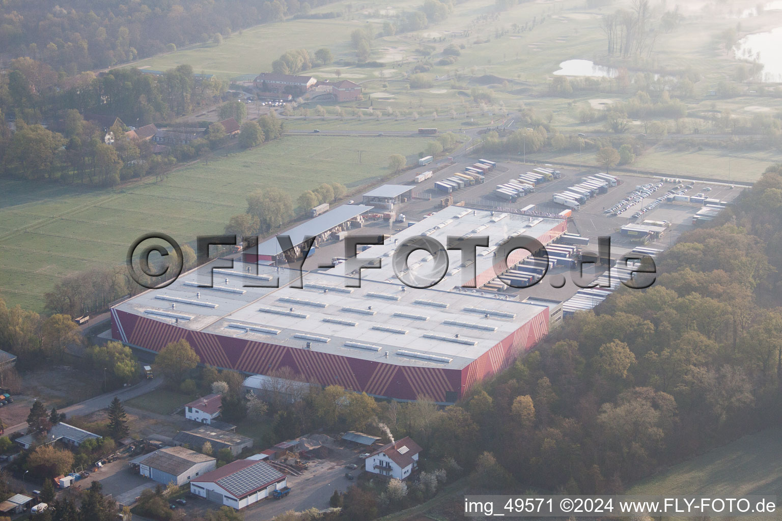 Industrial area in Offenbach an der Queich in the state Rhineland-Palatinate, Germany from the drone perspective