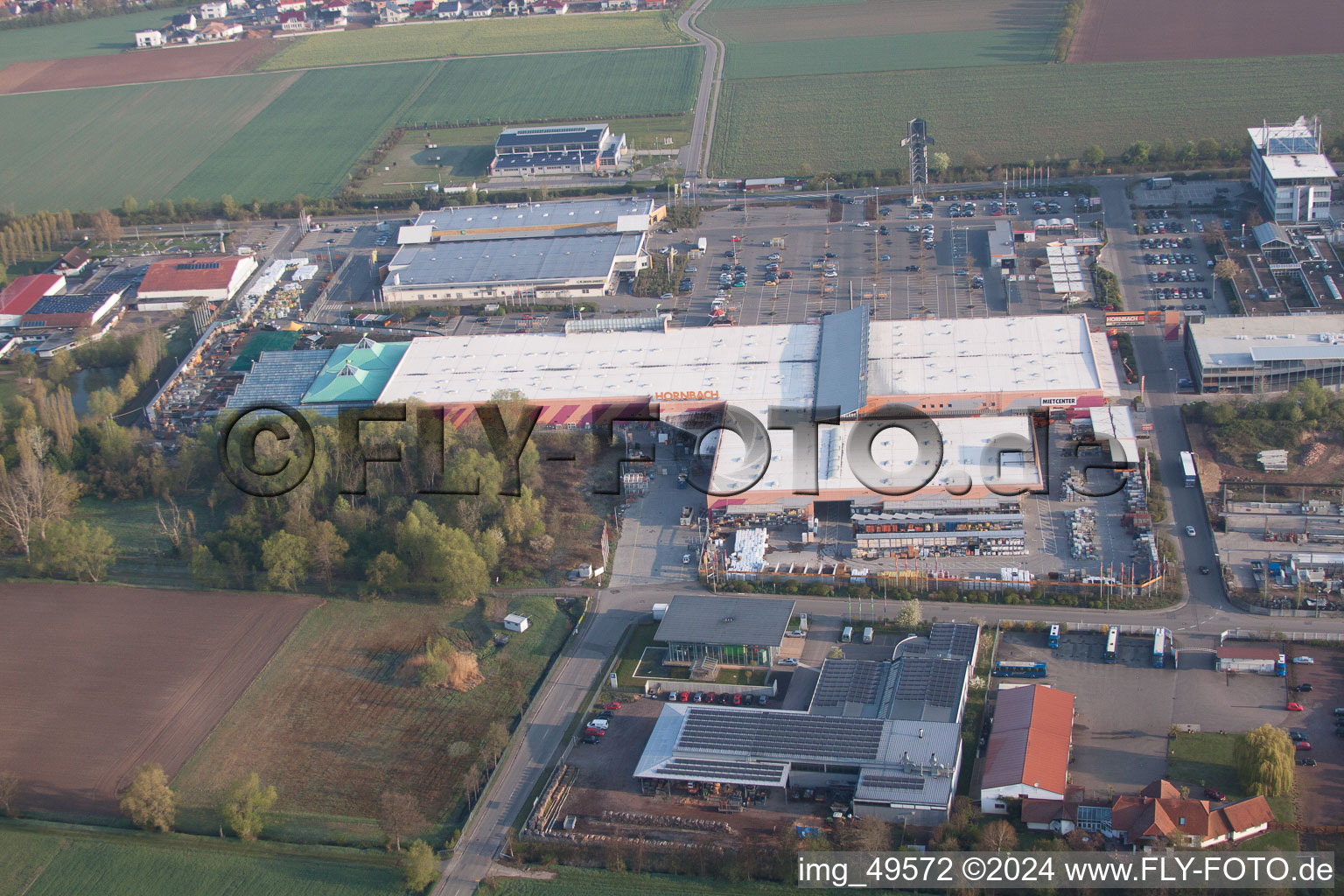 Industrial area in Offenbach an der Queich in the state Rhineland-Palatinate, Germany from a drone