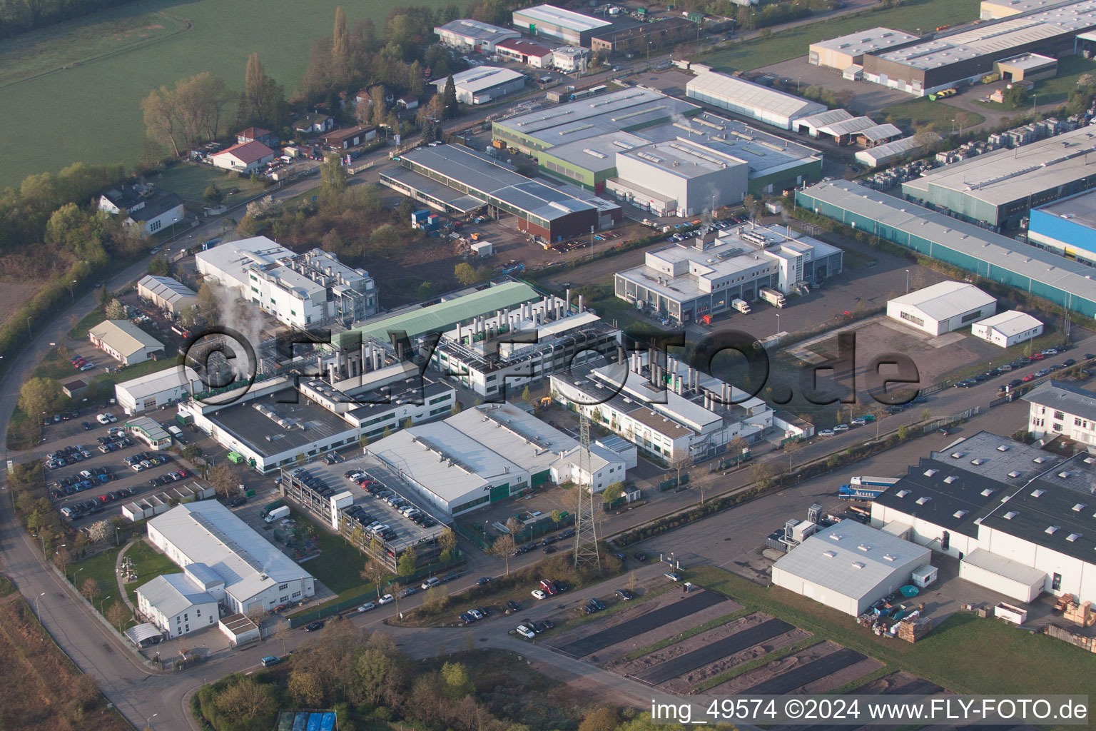 Aerial view of Industrial area in Offenbach an der Queich in the state Rhineland-Palatinate, Germany