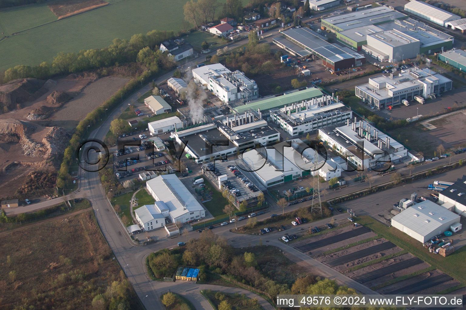 Oblique view of Industrial area in Offenbach an der Queich in the state Rhineland-Palatinate, Germany