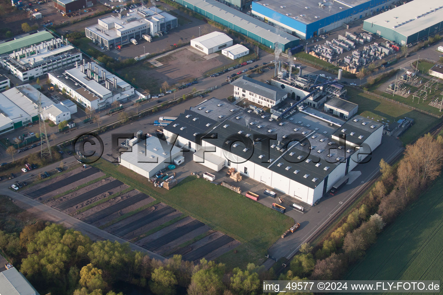 Industrial area in Offenbach an der Queich in the state Rhineland-Palatinate, Germany from above