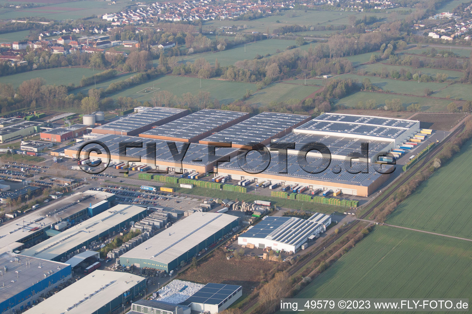 Industrial area in Offenbach an der Queich in the state Rhineland-Palatinate, Germany seen from above