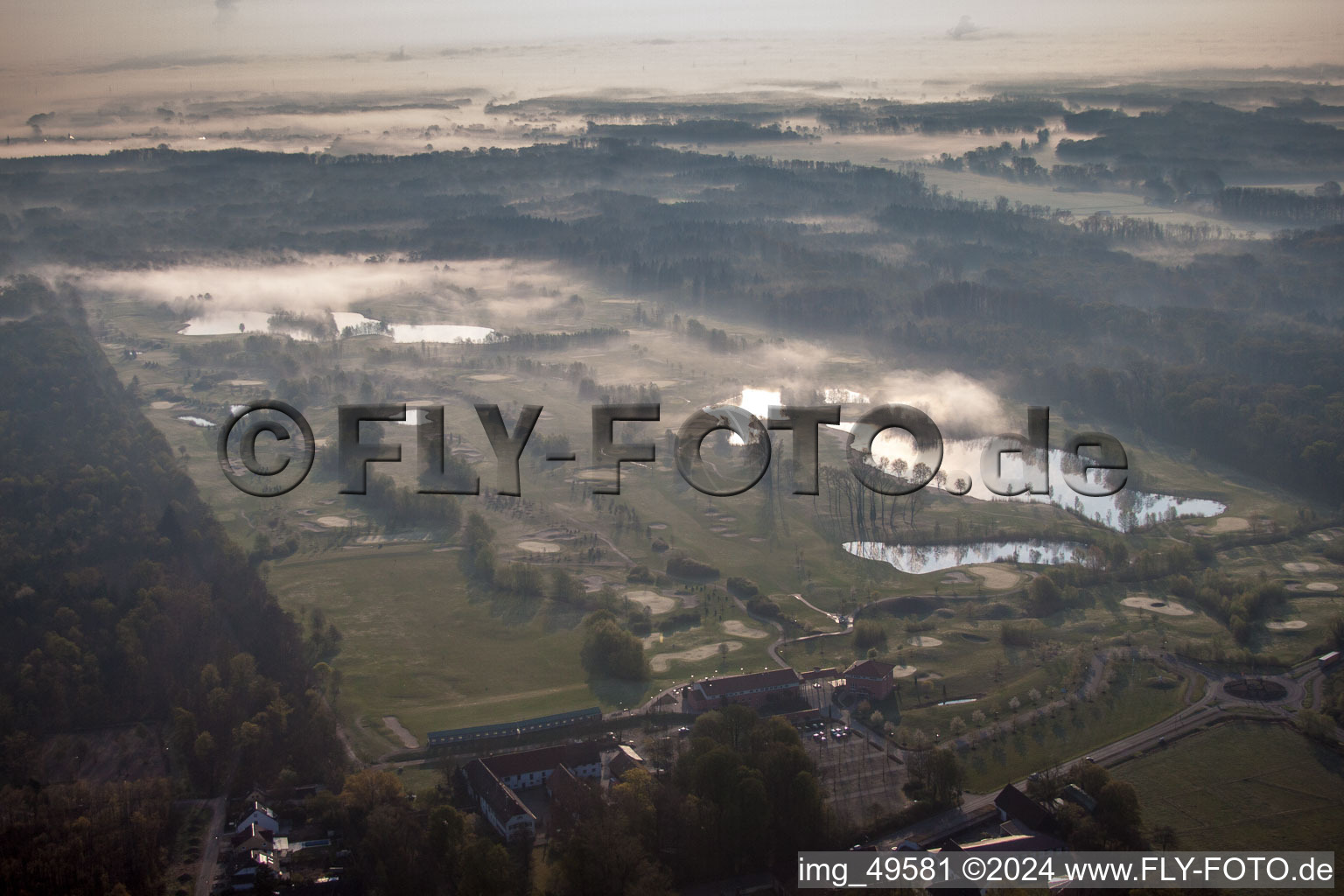 Aerial view of Grounds of the Golf course at Golfanlage Landgut Dreihof in Essingen in the state Rhineland-Palatinate