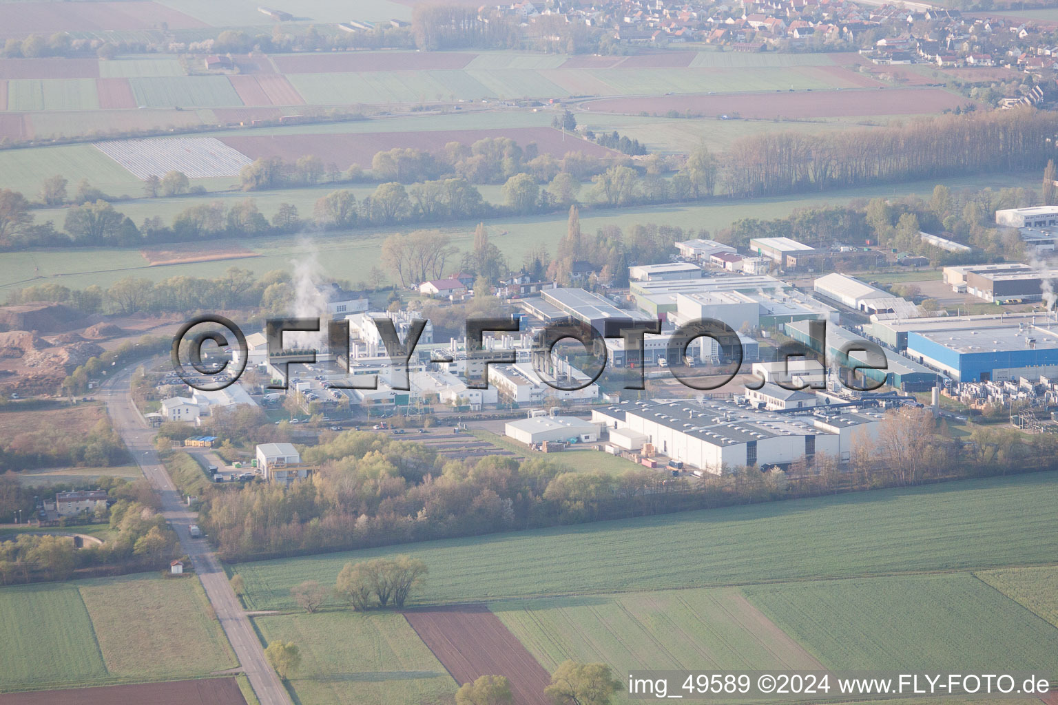 Bird's eye view of Industrial area in Offenbach an der Queich in the state Rhineland-Palatinate, Germany