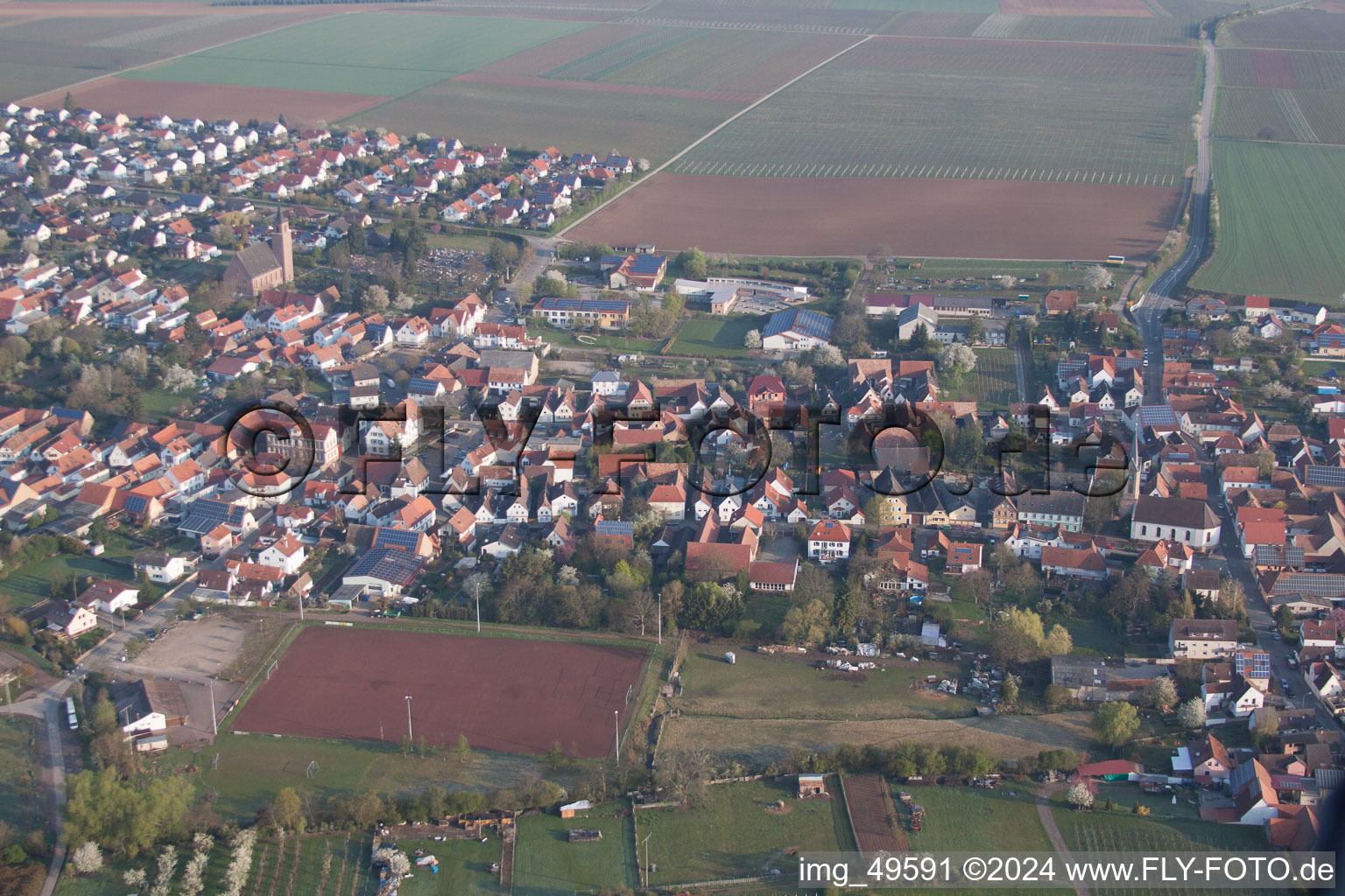 Essingen in the state Rhineland-Palatinate, Germany seen from above