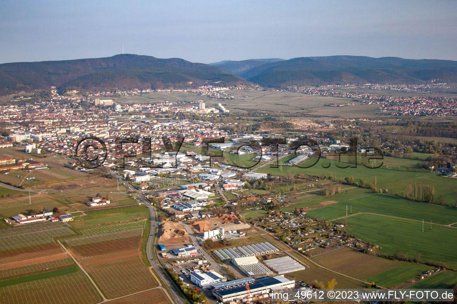 Neustadt an der Weinstraße in the state Rhineland-Palatinate, Germany from the plane