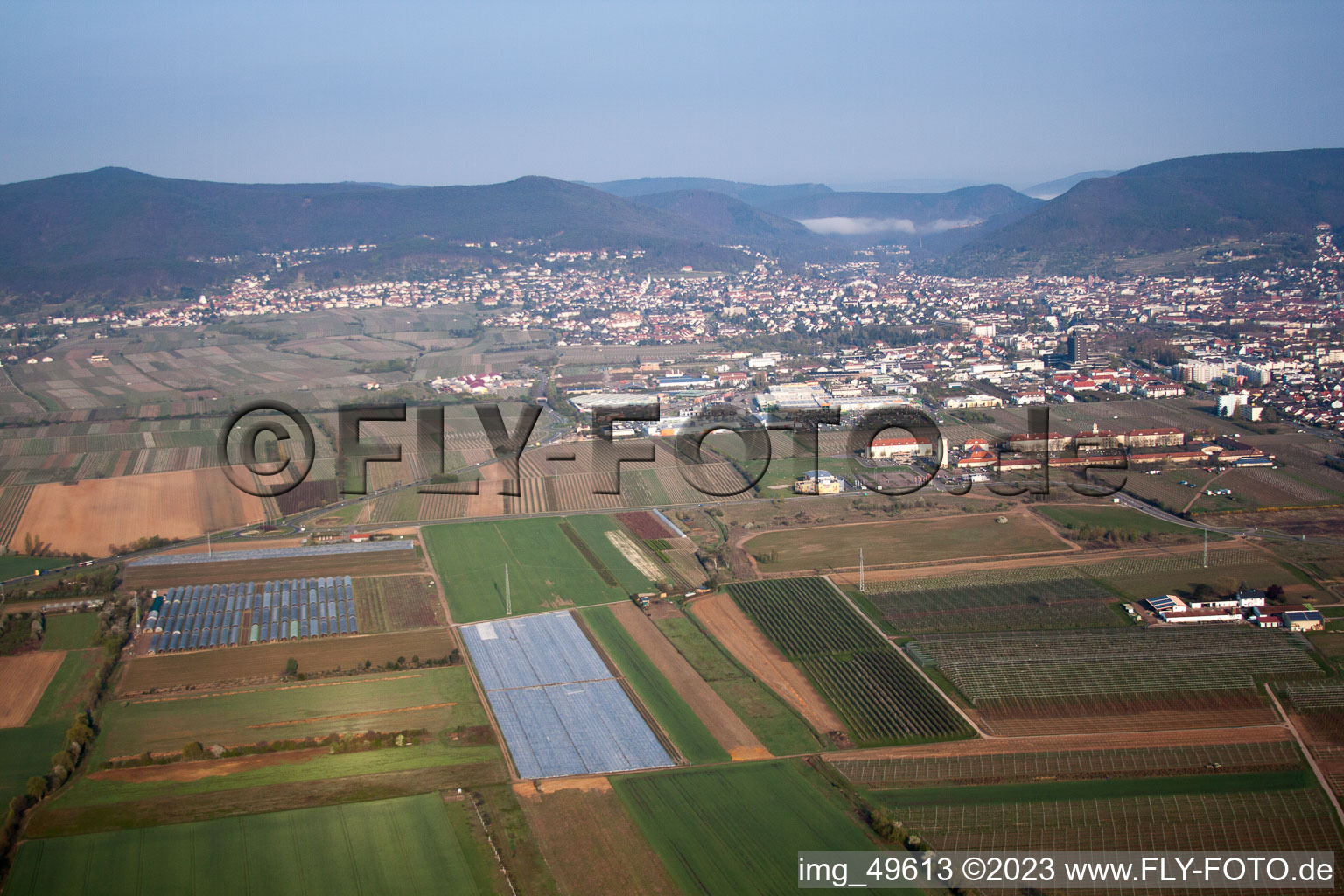 Bird's eye view of Neustadt an der Weinstraße in the state Rhineland-Palatinate, Germany