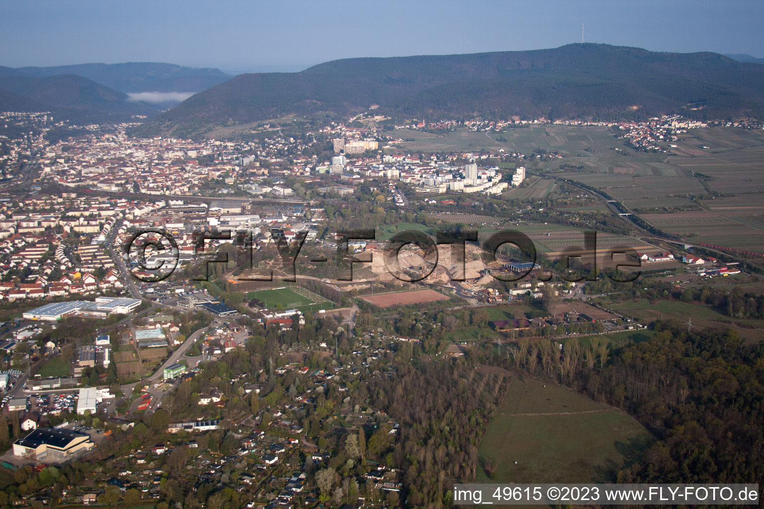 Neustadt an der Weinstraße in the state Rhineland-Palatinate, Germany viewn from the air
