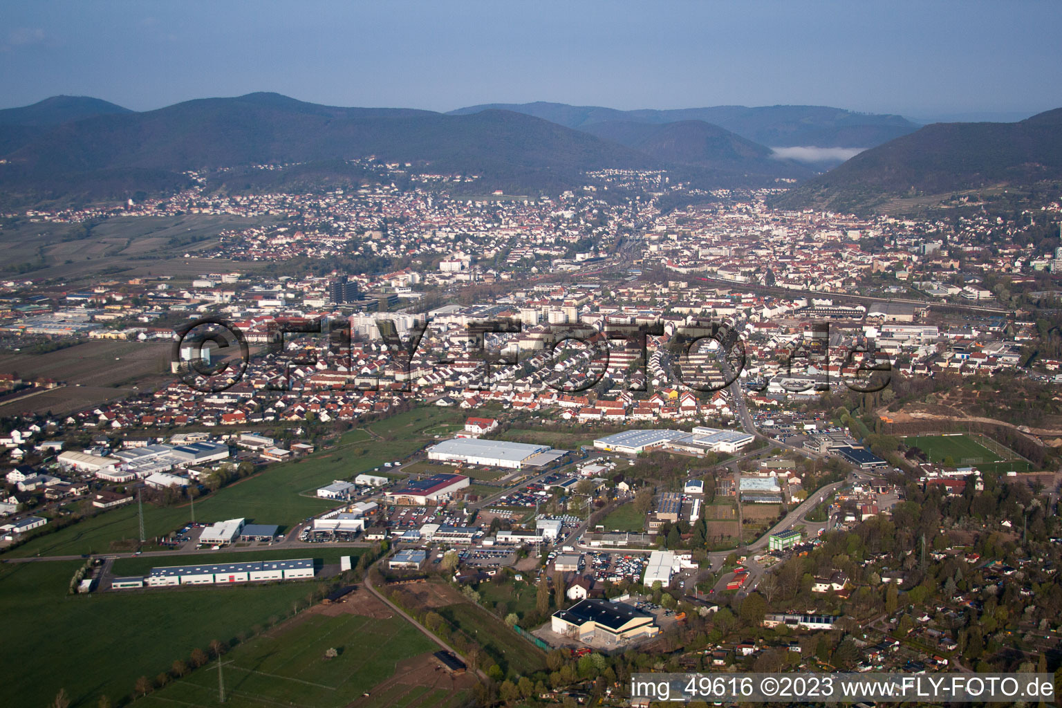 Drone recording of Neustadt an der Weinstraße in the state Rhineland-Palatinate, Germany