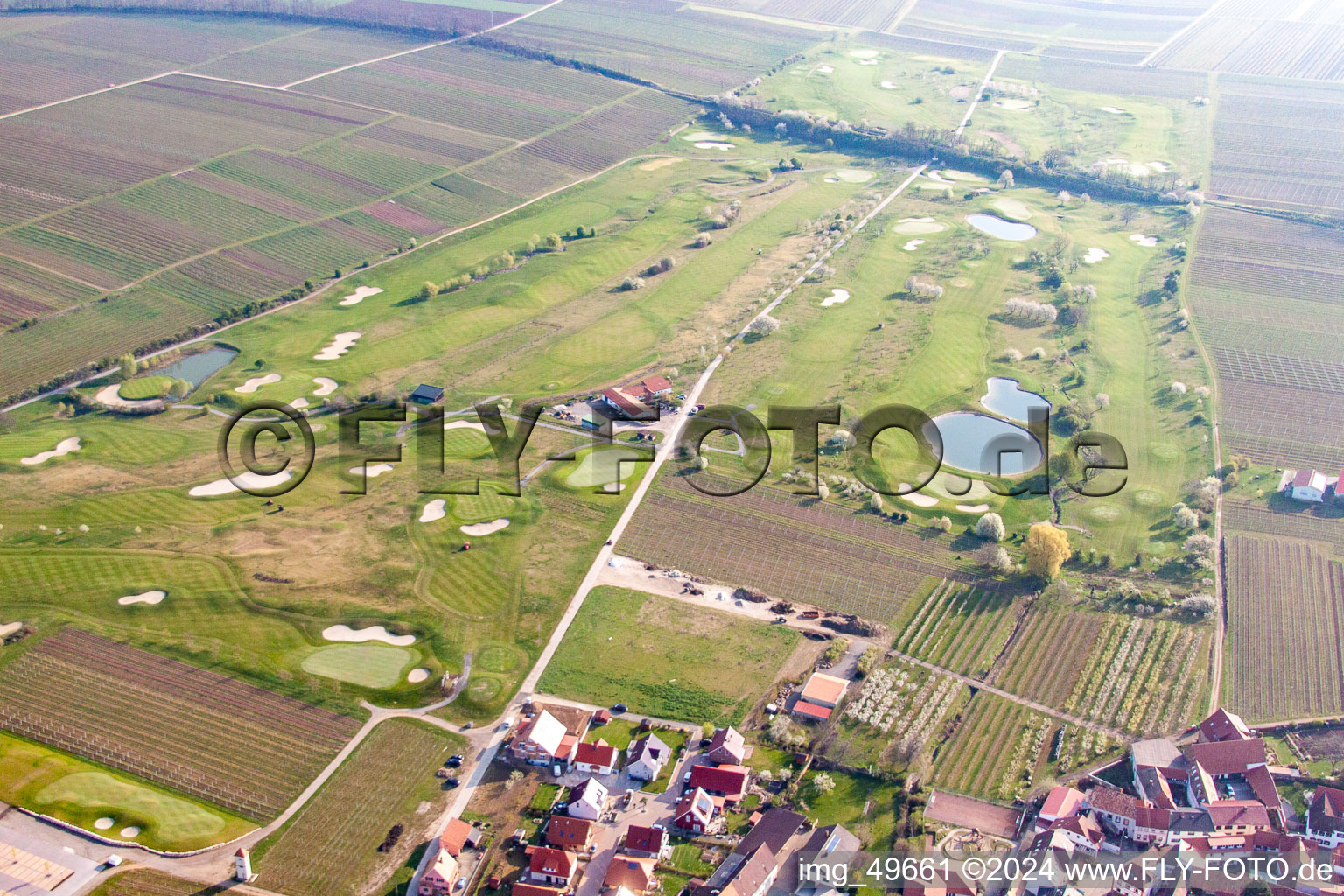 Golf course in Dackenheim in the state Rhineland-Palatinate, Germany from above