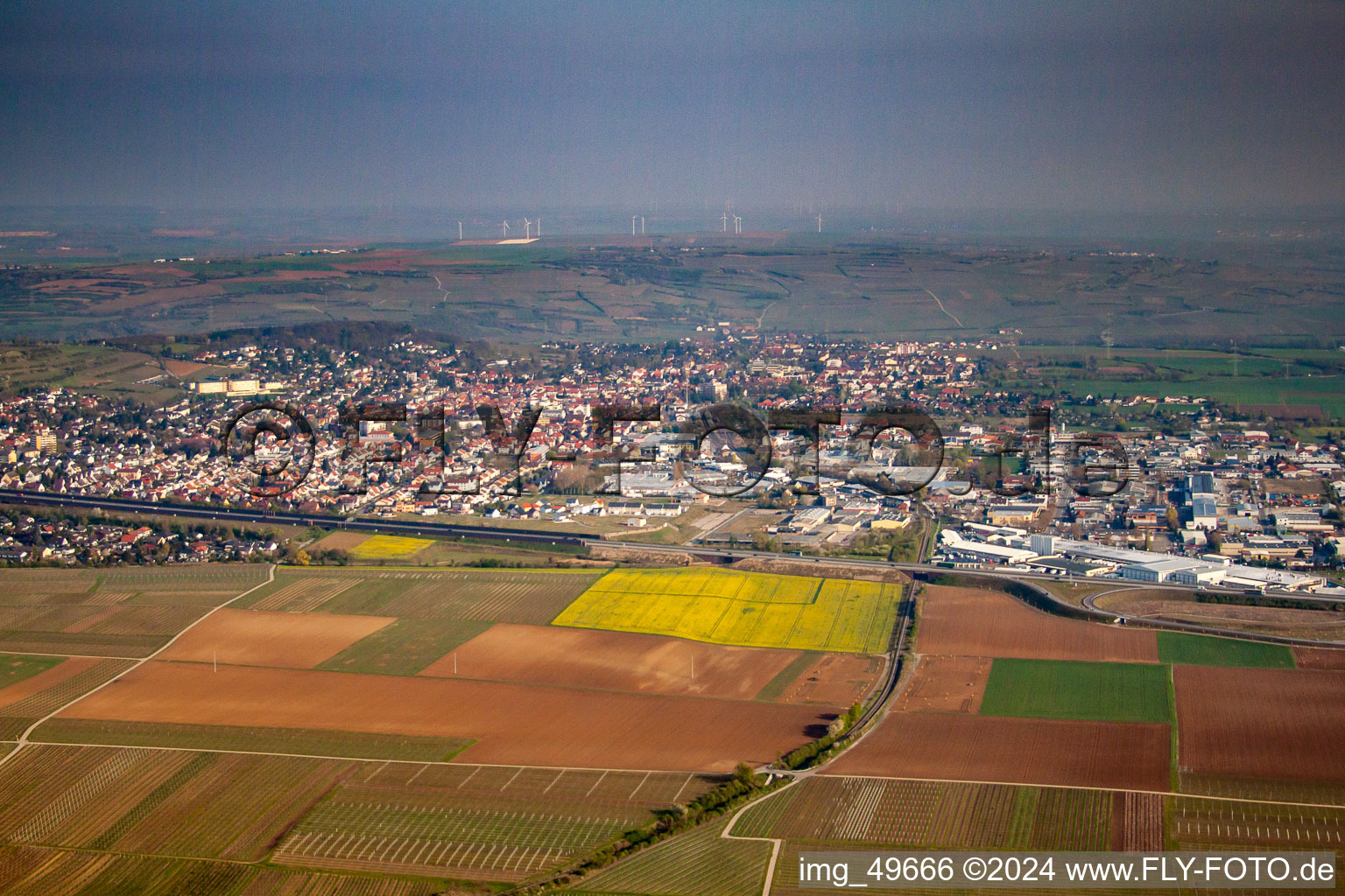 From the south in Grünstadt in the state Rhineland-Palatinate, Germany