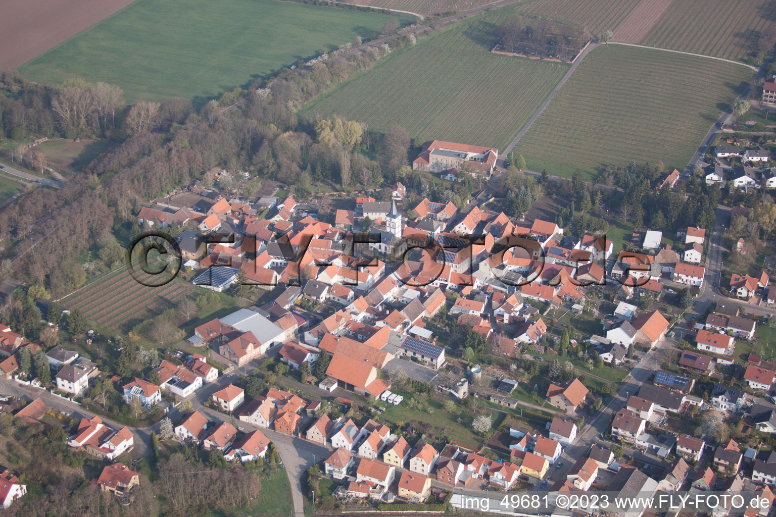 Aerial view of Albsheim an der Eis in the state Rhineland-Palatinate, Germany