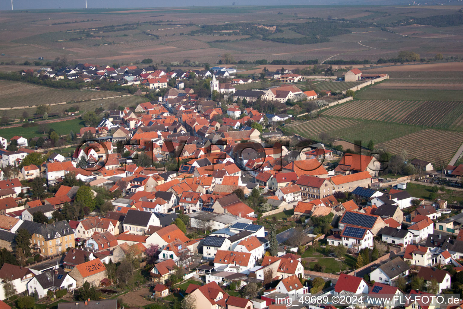 Oblique view of Town View of the streets and houses of the residential areas in Bockenheim an der Weinstrasse in the state Rhineland-Palatinate