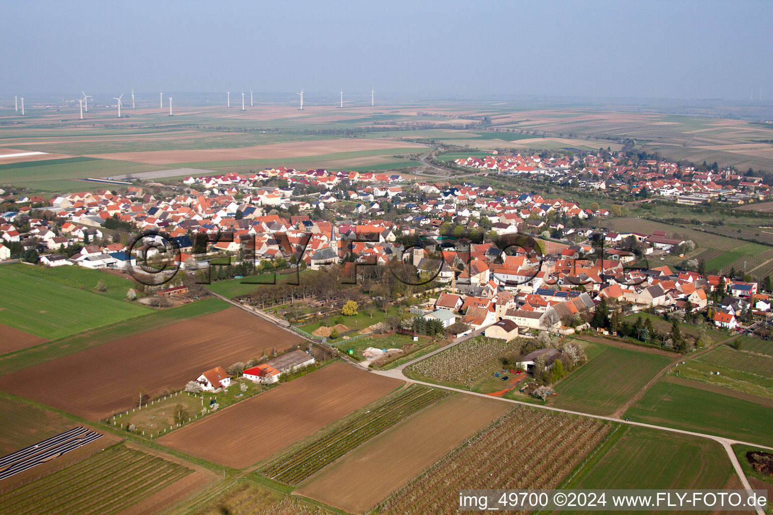 Ober-Flörsheim in the state Rhineland-Palatinate, Germany viewn from the air