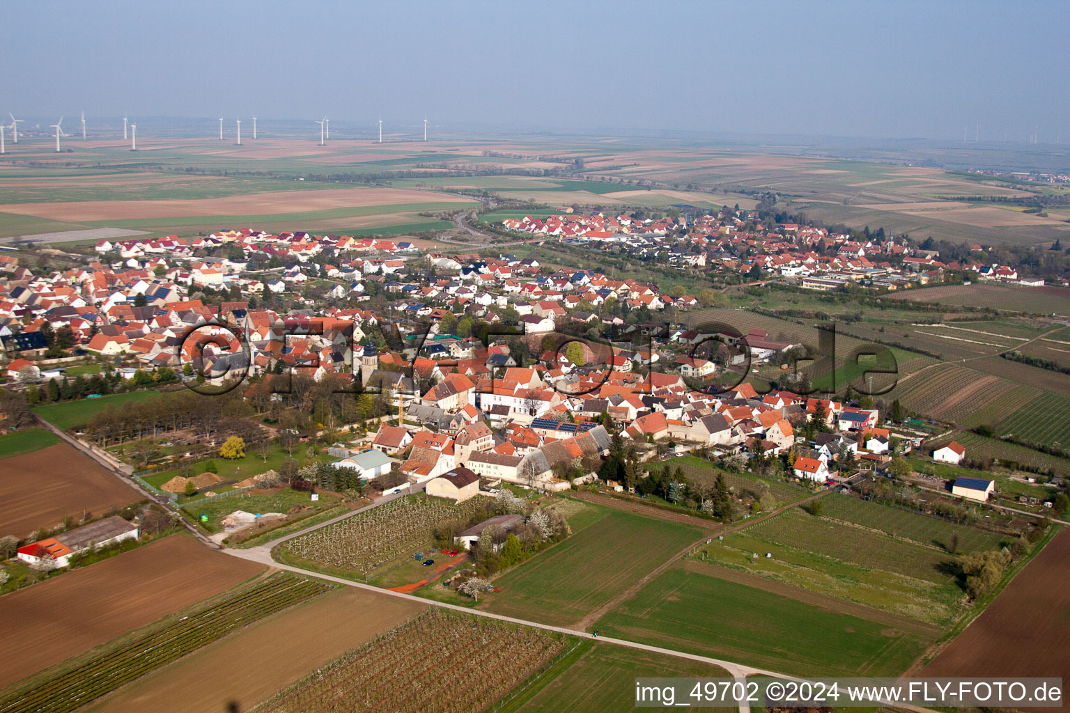 Drone recording of Ober-Flörsheim in the state Rhineland-Palatinate, Germany