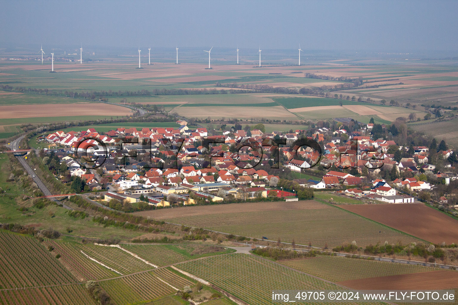 Bird's eye view of Eppelsheim in the state Rhineland-Palatinate, Germany