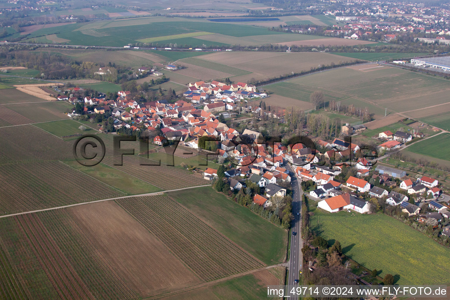 Aerial view of Village view in Gau-Heppenheim in the state Rhineland-Palatinate