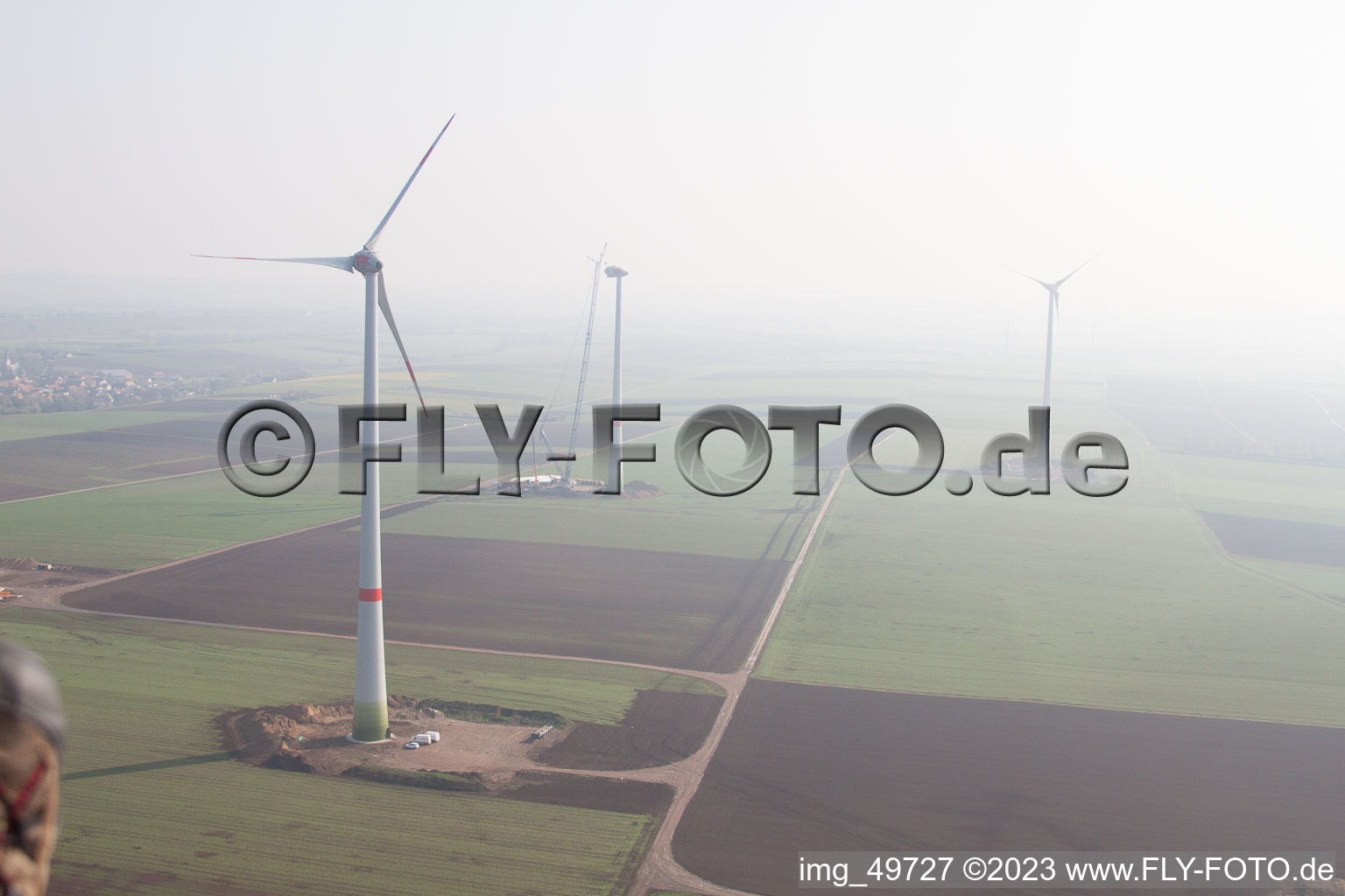 Aerial view of Wind turbine construction site in Gabsheim in the state Rhineland-Palatinate, Germany