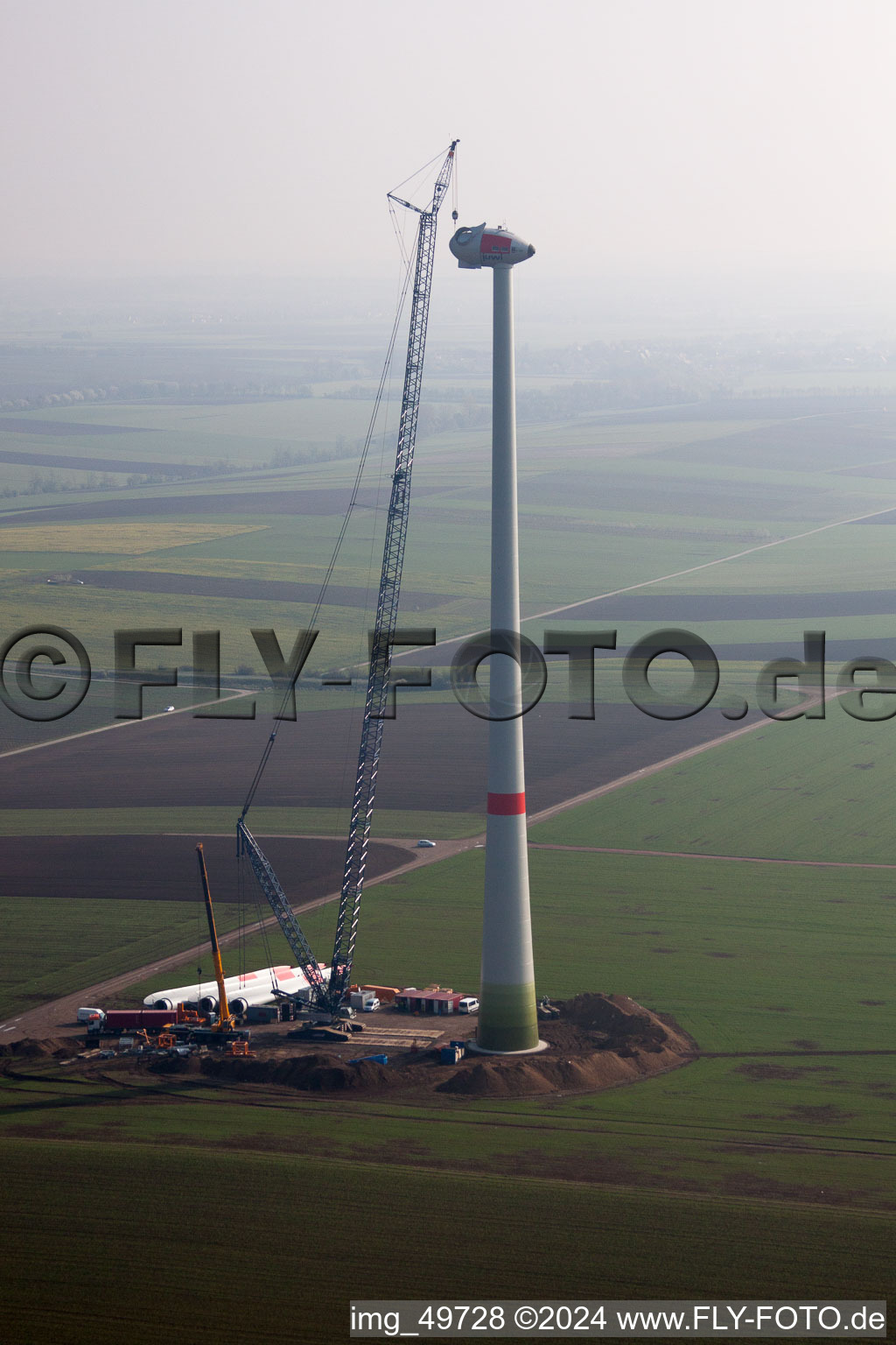 Aerial photograpy of Wind turbine construction site in Gabsheim in the state Rhineland-Palatinate, Germany