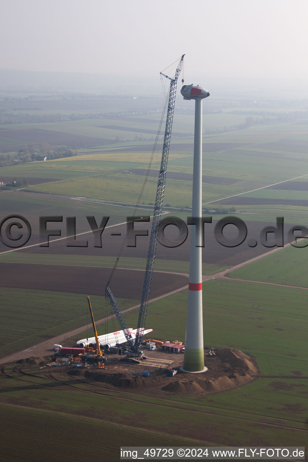 Construction site for wind turbine installation of juwi Holding AG in Gabsheim in the state Rhineland-Palatinate, Germany