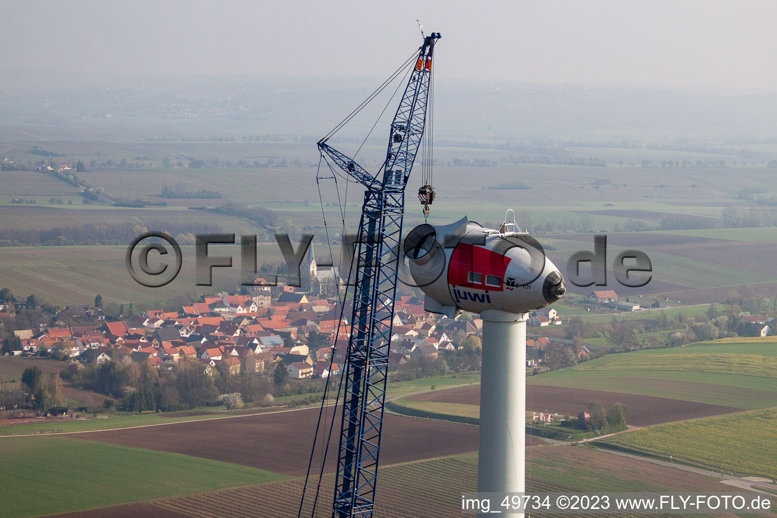 Wind turbine construction site in Gabsheim in the state Rhineland-Palatinate, Germany out of the air