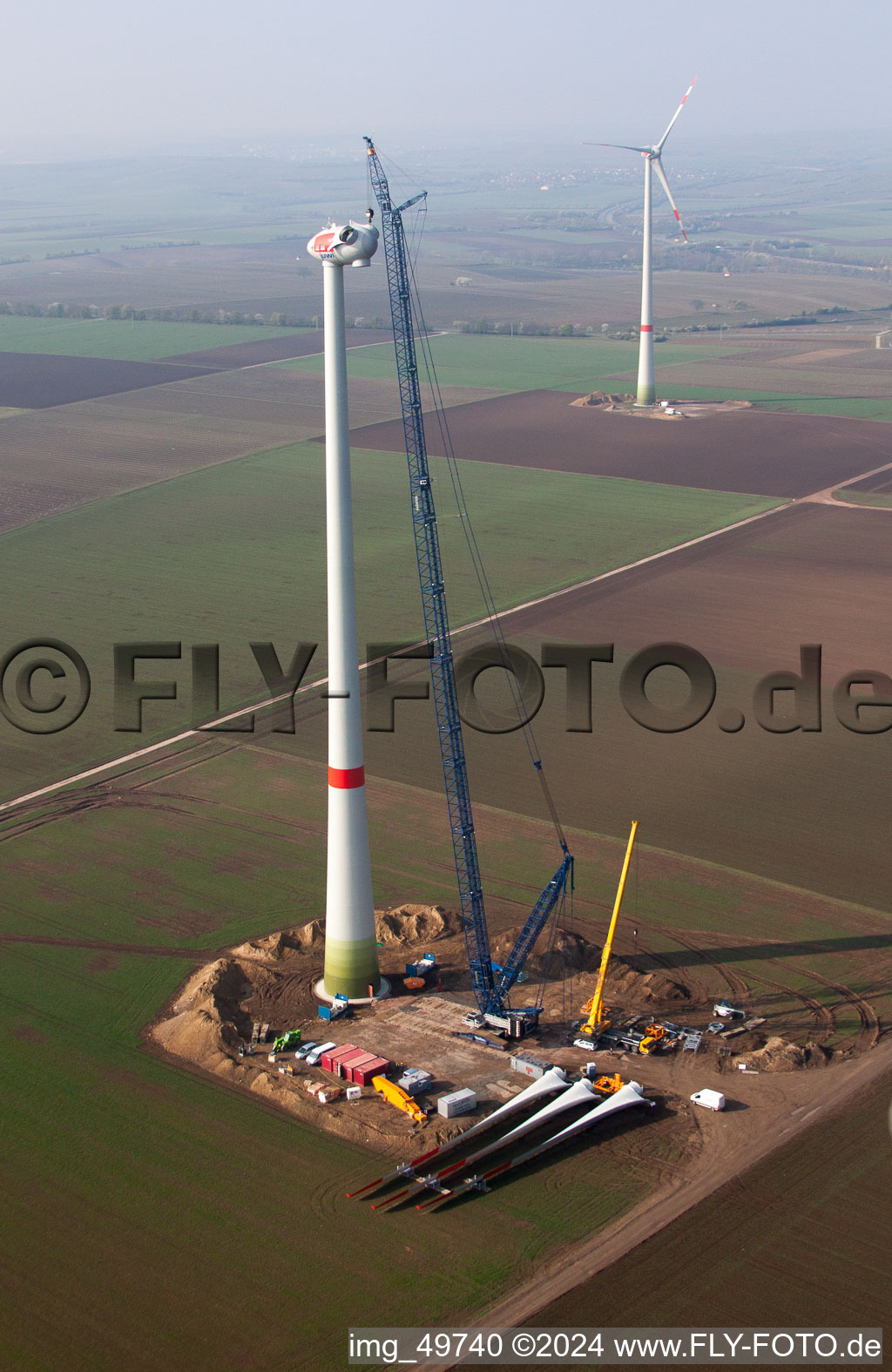 Oblique view of Construction site for wind turbine installation of juwi Holding AG in Gabsheim in the state Rhineland-Palatinate, Germany