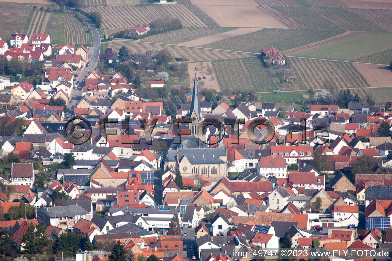 Saulheim in the state Rhineland-Palatinate, Germany seen from above