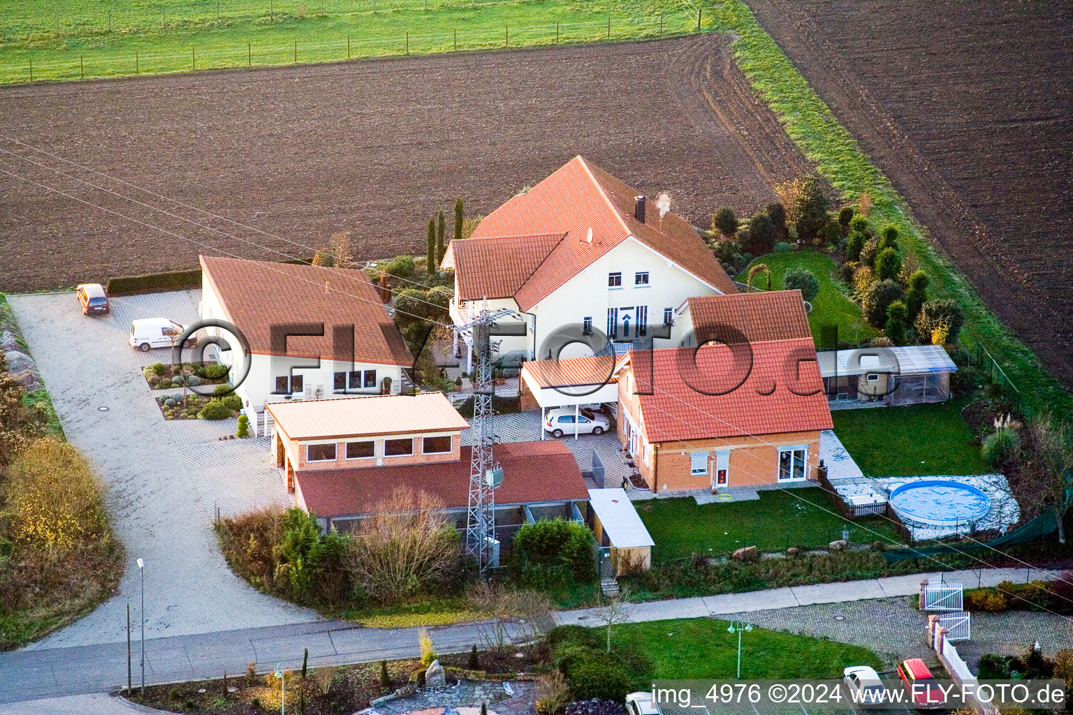 Aerial view of Karlshöhlchen in Freckenfeld in the state Rhineland-Palatinate, Germany