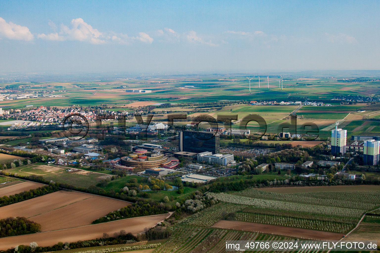 ZDF in the district Lerchenberg in Mainz in the state Rhineland-Palatinate, Germany seen from above