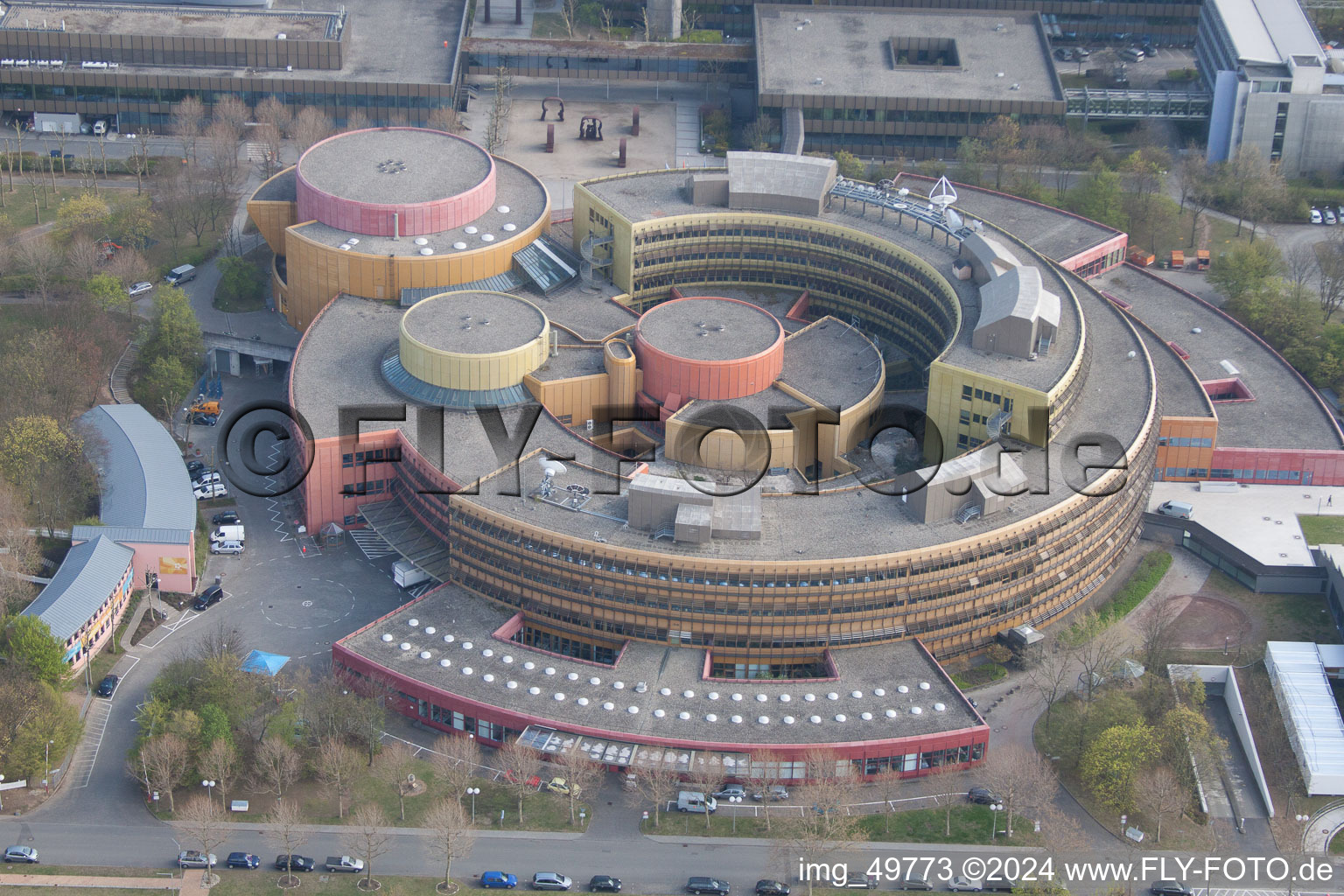 ZDF in the district Lerchenberg in Mainz in the state Rhineland-Palatinate, Germany viewn from the air