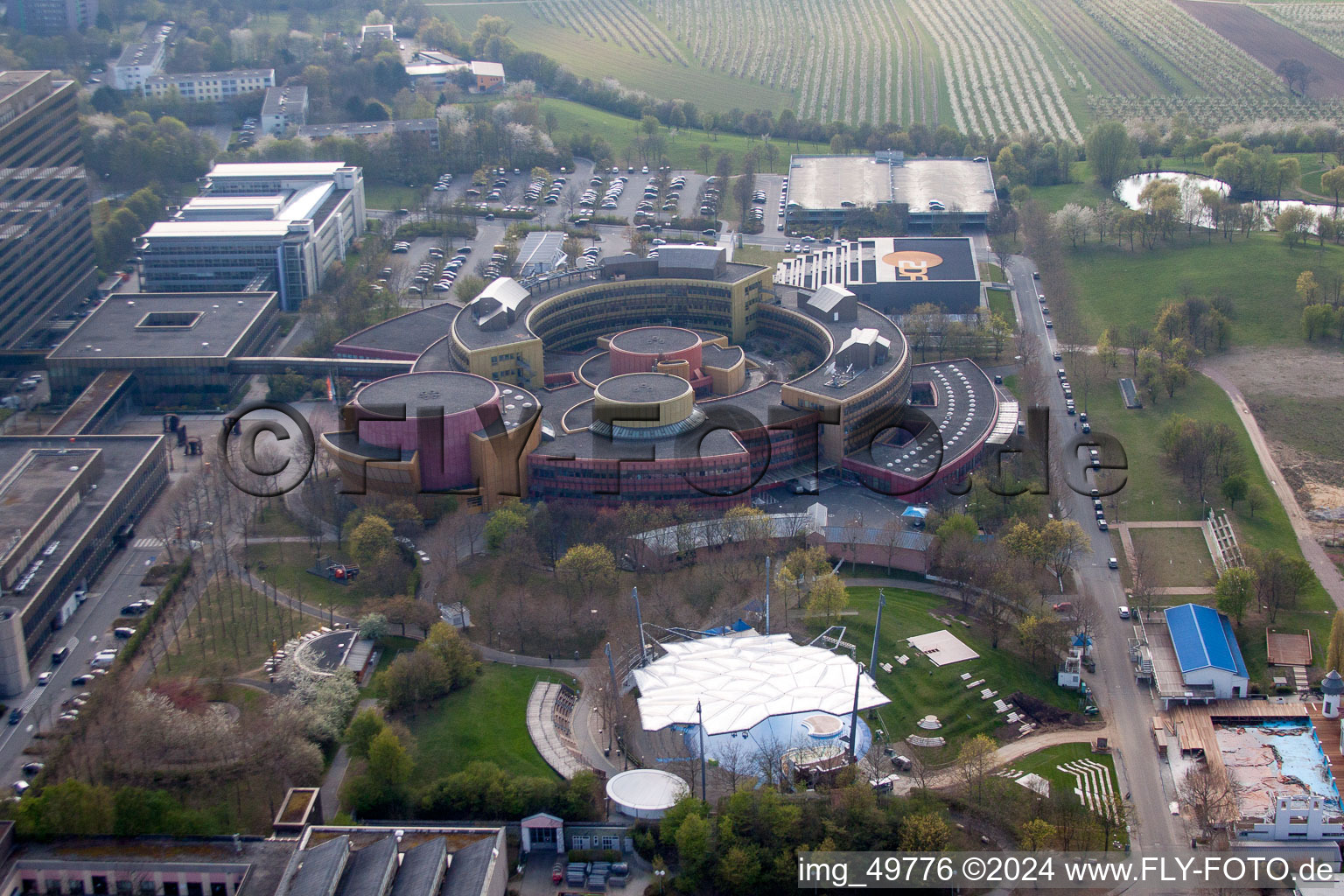 Drone recording of ZDF in the district Lerchenberg in Mainz in the state Rhineland-Palatinate, Germany