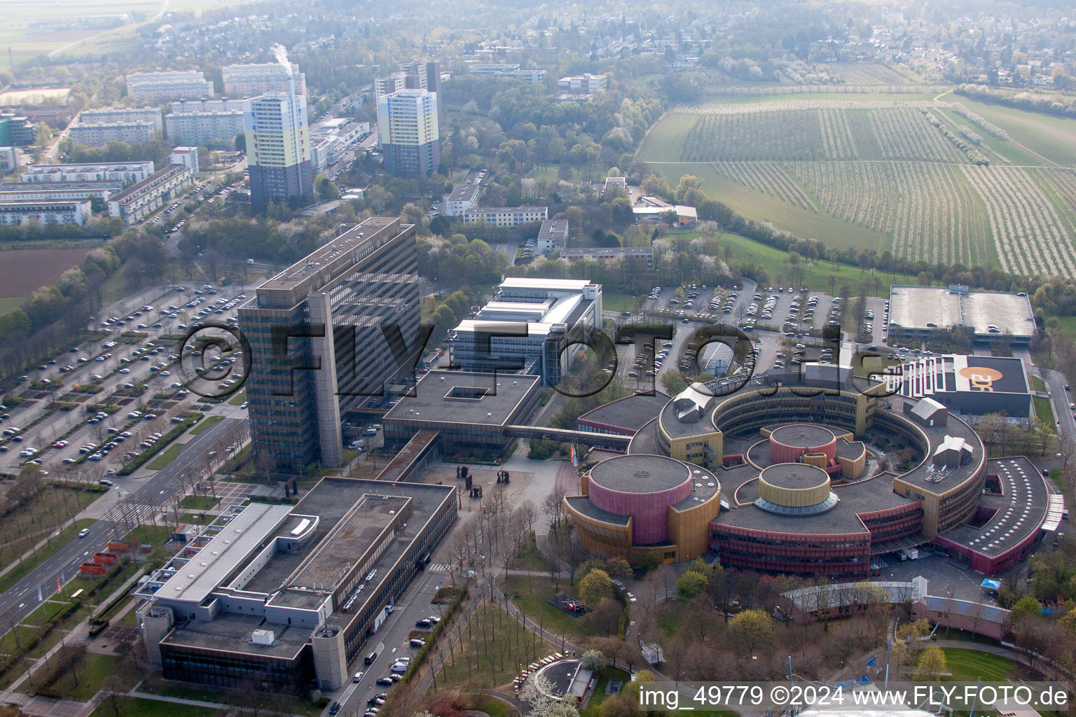 ZDF in the district Lerchenberg in Mainz in the state Rhineland-Palatinate, Germany from a drone