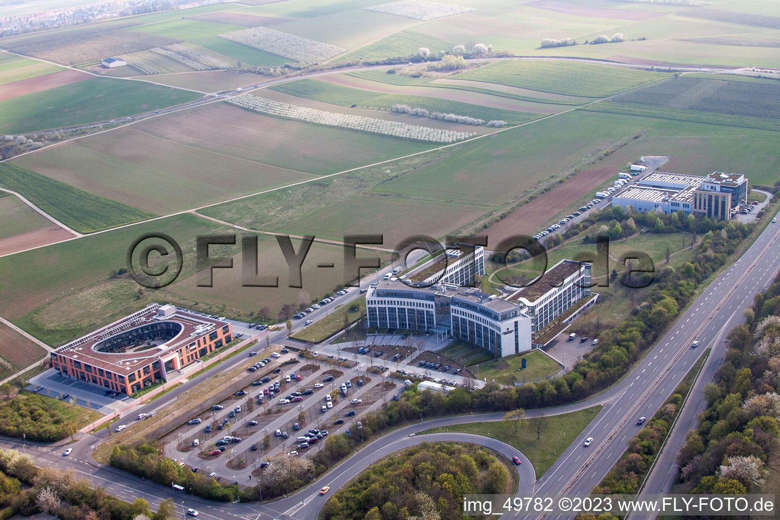 Aerial view of ZDF in the district Marienborn in Mainz in the state Rhineland-Palatinate, Germany