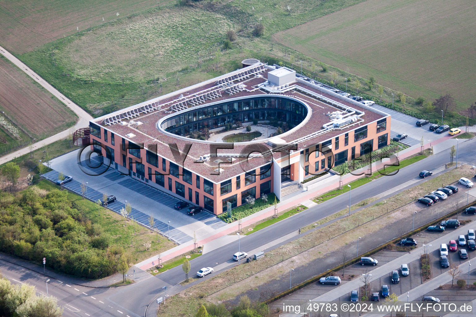 Aerial view of Office building of ZDF Enterprises GmbH and ZDF Werbefernsehen GmbH in Mainz in the state Rhineland-Palatinate, Germany