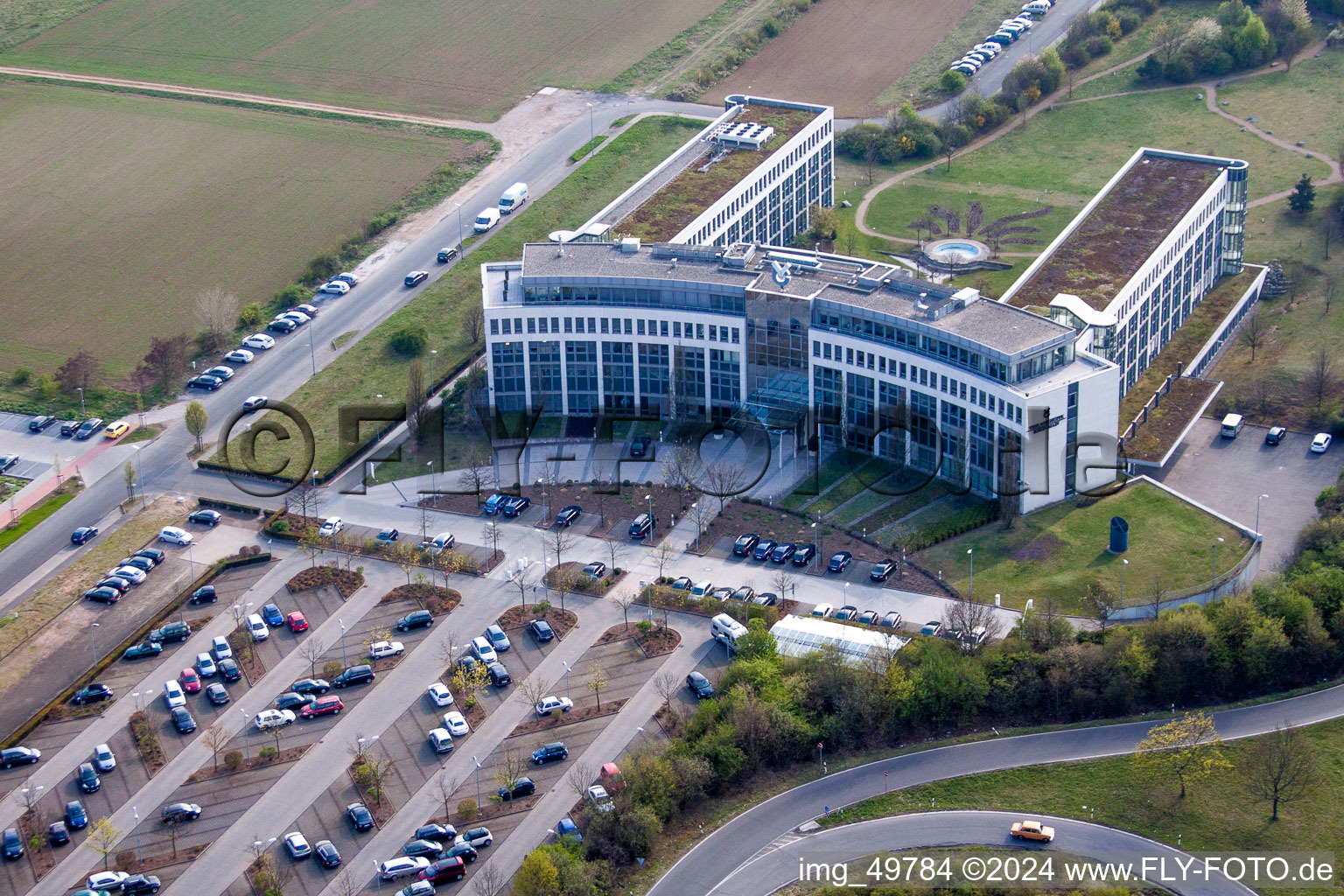 Aerial view of Office building of media enterprise VRM in the district Marienborn in Mainz in the state Rhineland-Palatinate, Germany