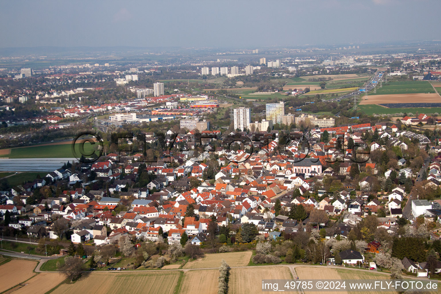 District Marienborn in Mainz in the state Rhineland-Palatinate, Germany seen from above