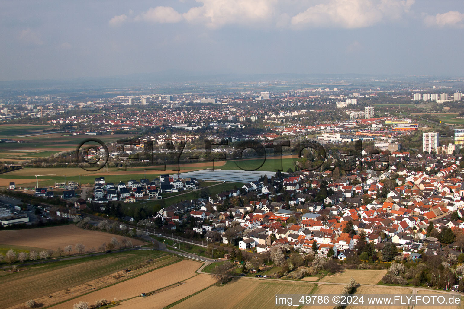 District Marienborn in Mainz in the state Rhineland-Palatinate, Germany from the plane