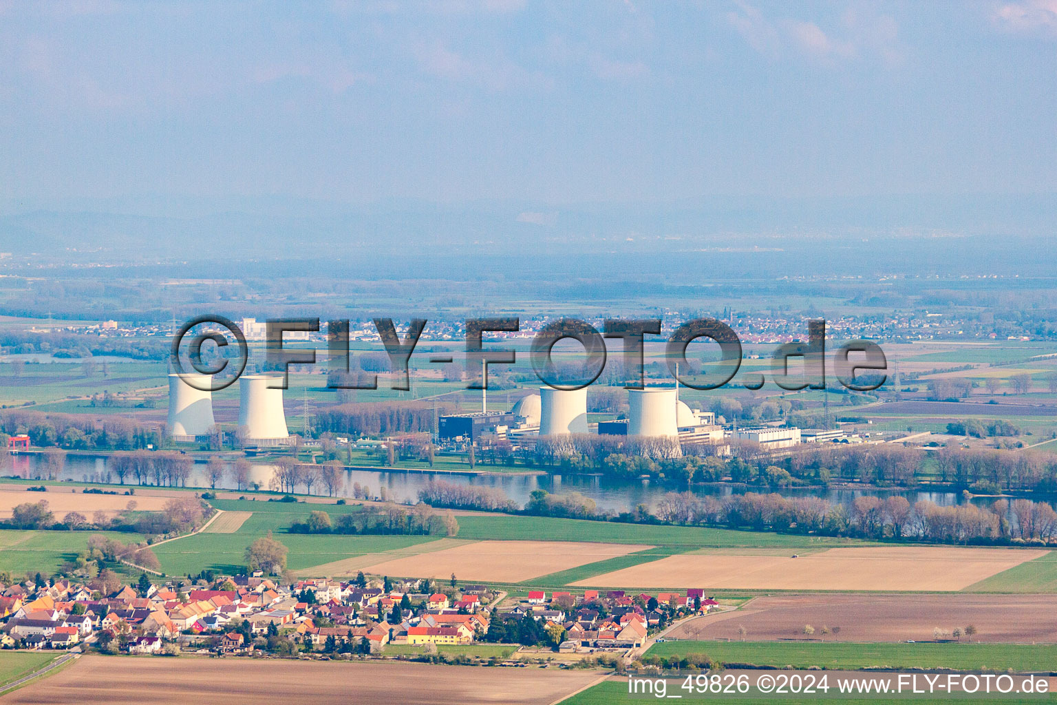 Aerial view of Nuclear power plant (out of service) in the district Wattenheim in Biblis in the state Hesse, Germany