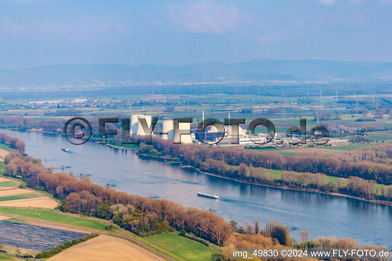 Oblique view of Nuclear power plant (out of service) in the district Wattenheim in Biblis in the state Hesse, Germany