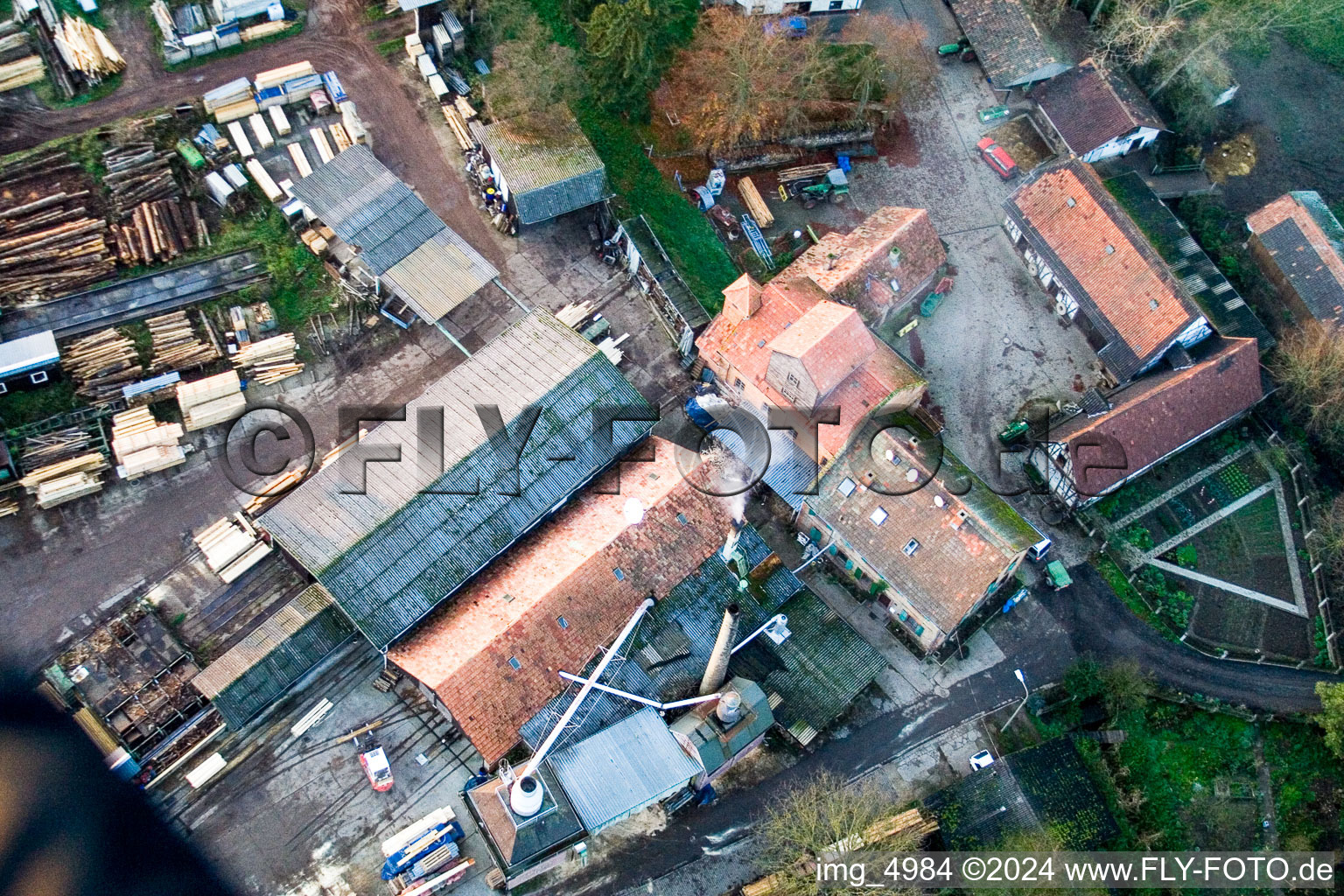 Schaidt Mill in the district Schaidt in Wörth am Rhein in the state Rhineland-Palatinate, Germany seen from a drone