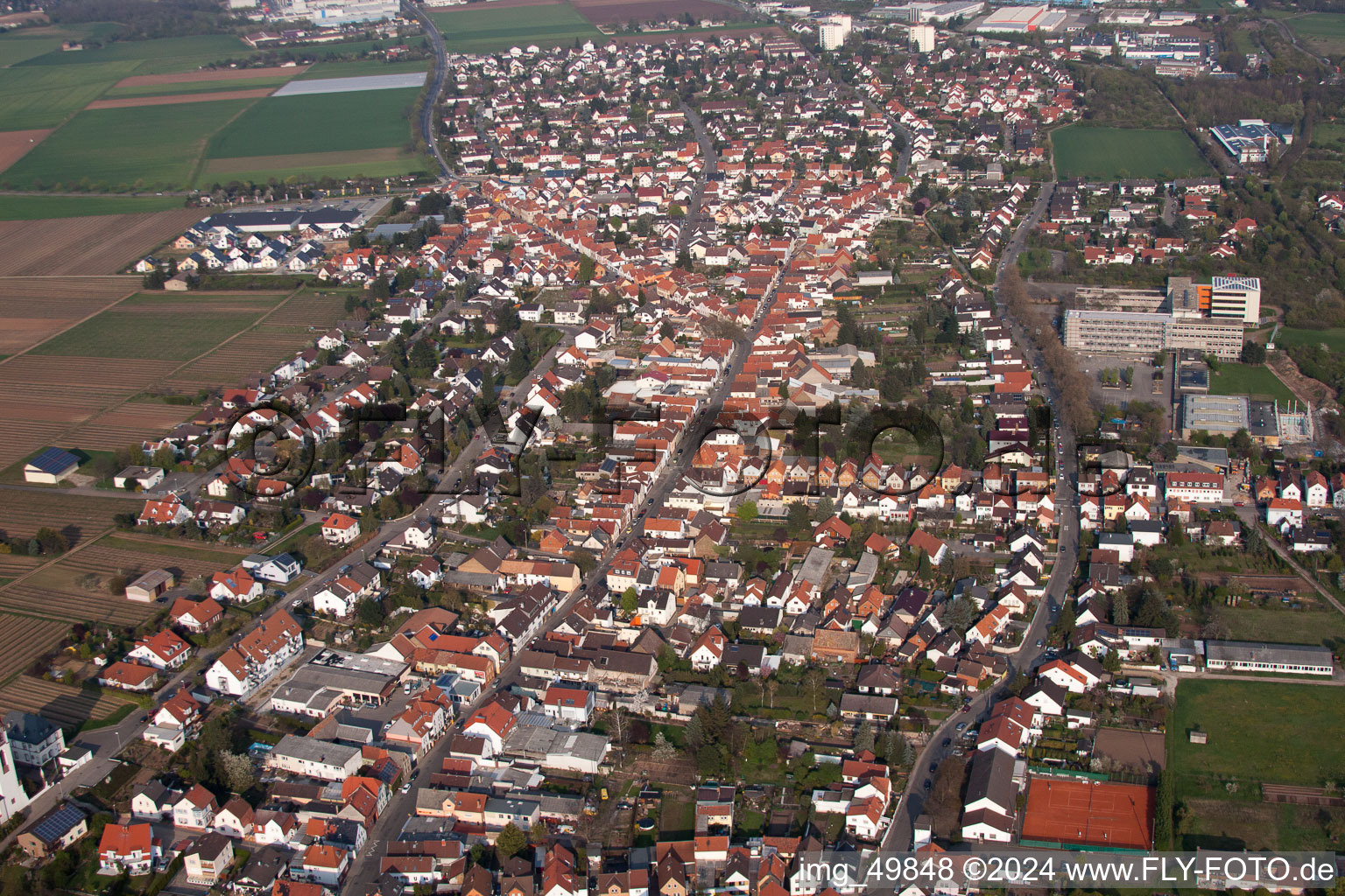 Oblique view of District Horchheim in Worms in the state Rhineland-Palatinate, Germany