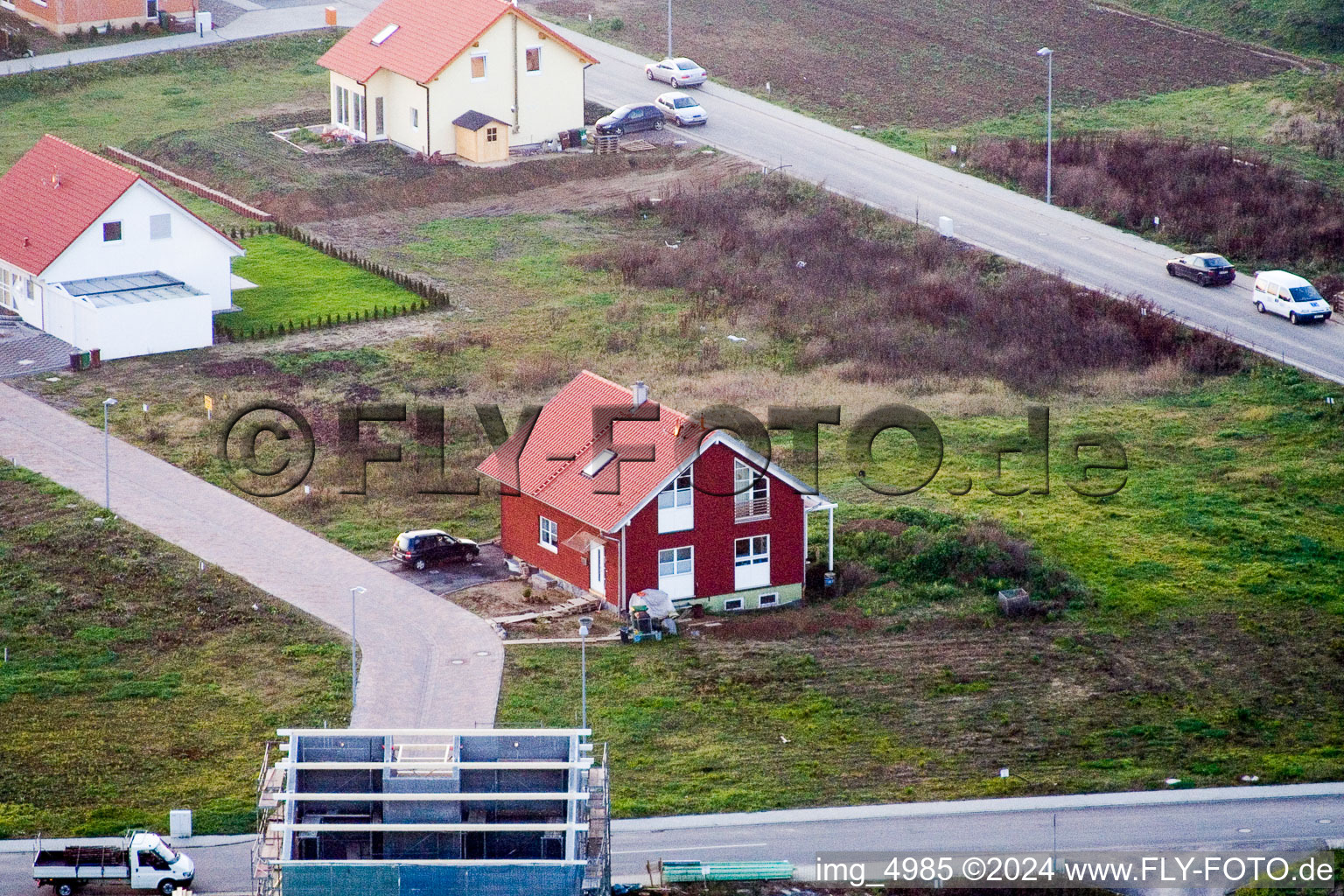 Oblique view of New development area in the NE in the district Schaidt in Wörth am Rhein in the state Rhineland-Palatinate, Germany