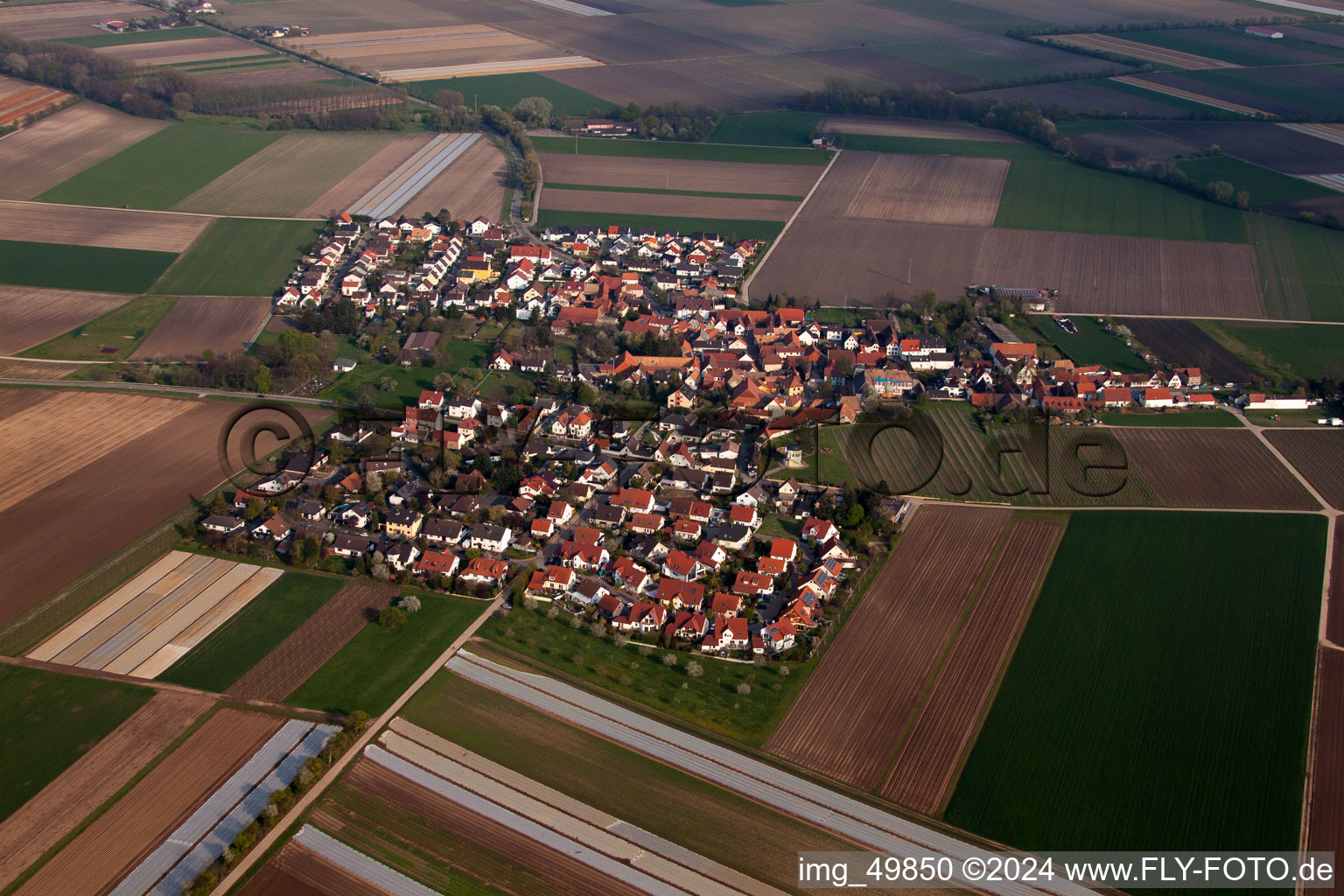 Aerial view of Kleinniedesheim in the state Rhineland-Palatinate, Germany