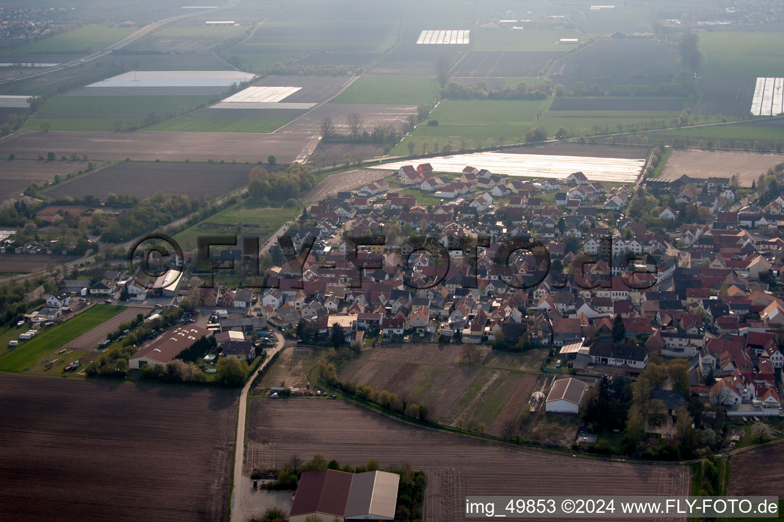 Aerial photograpy of District Heuchelheim in Heuchelheim bei Frankenthal in the state Rhineland-Palatinate, Germany