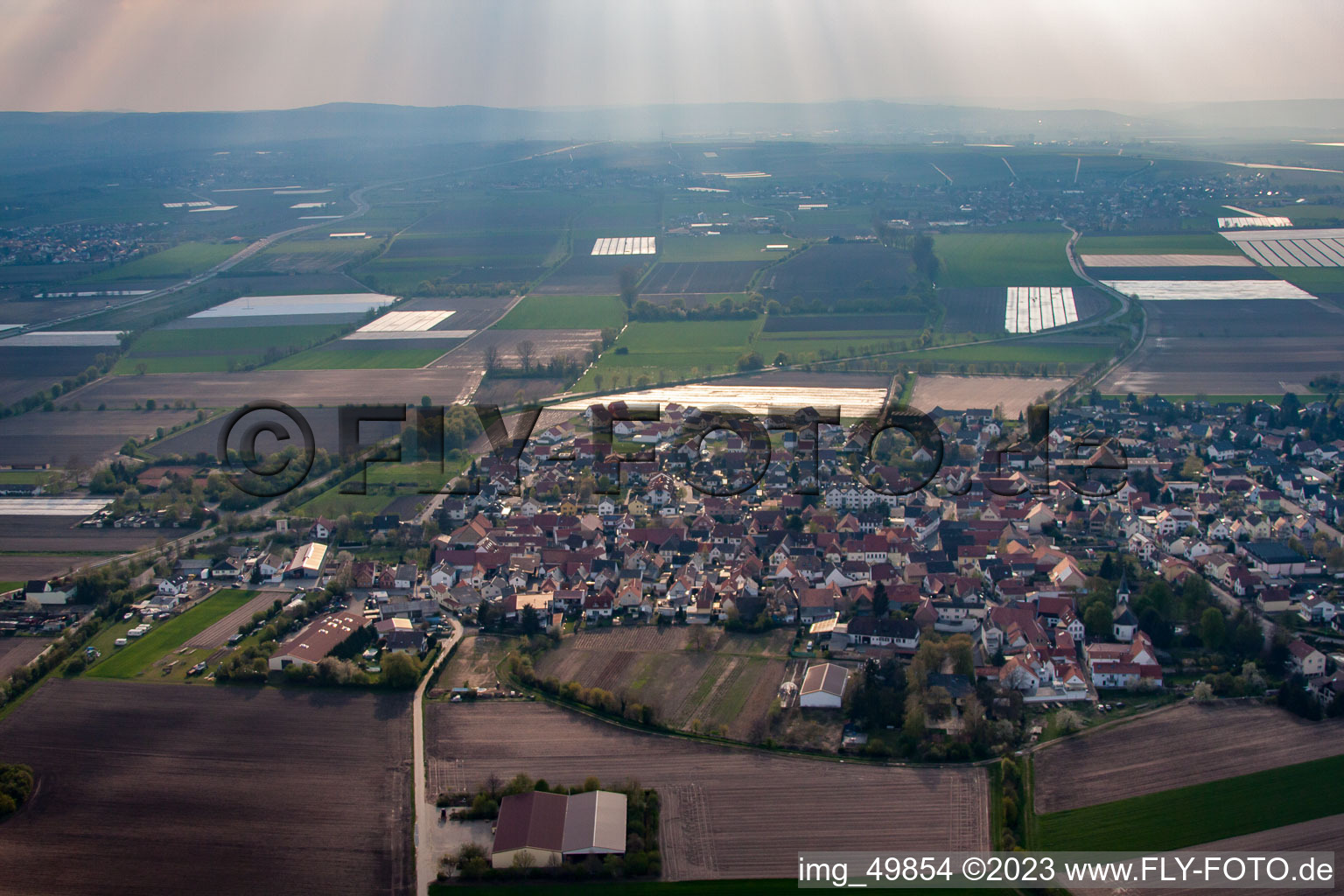 Oblique view of Heuchelheim bei Frankenthal in the state Rhineland-Palatinate, Germany