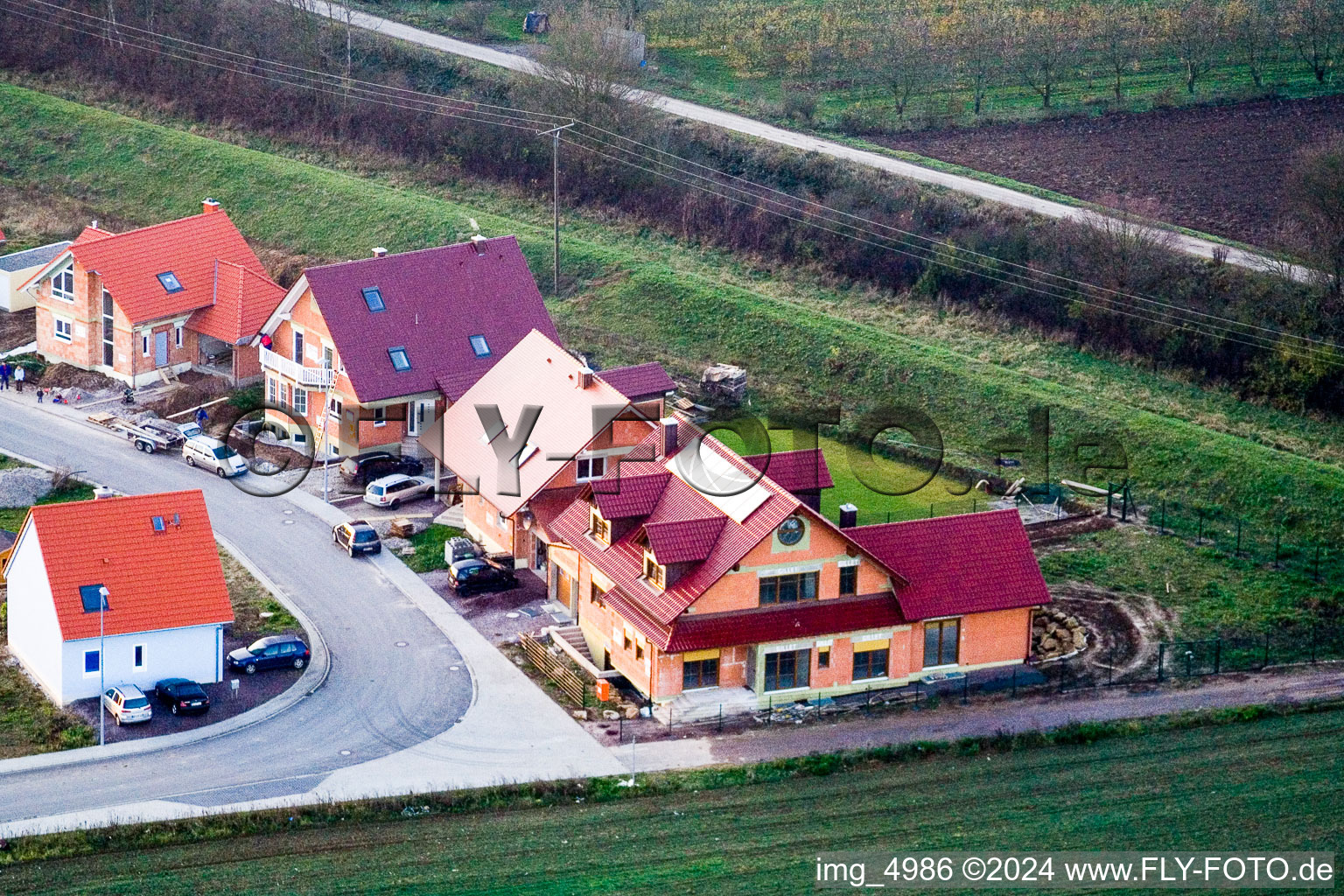 New development area in the NE in the district Schaidt in Wörth am Rhein in the state Rhineland-Palatinate, Germany from above