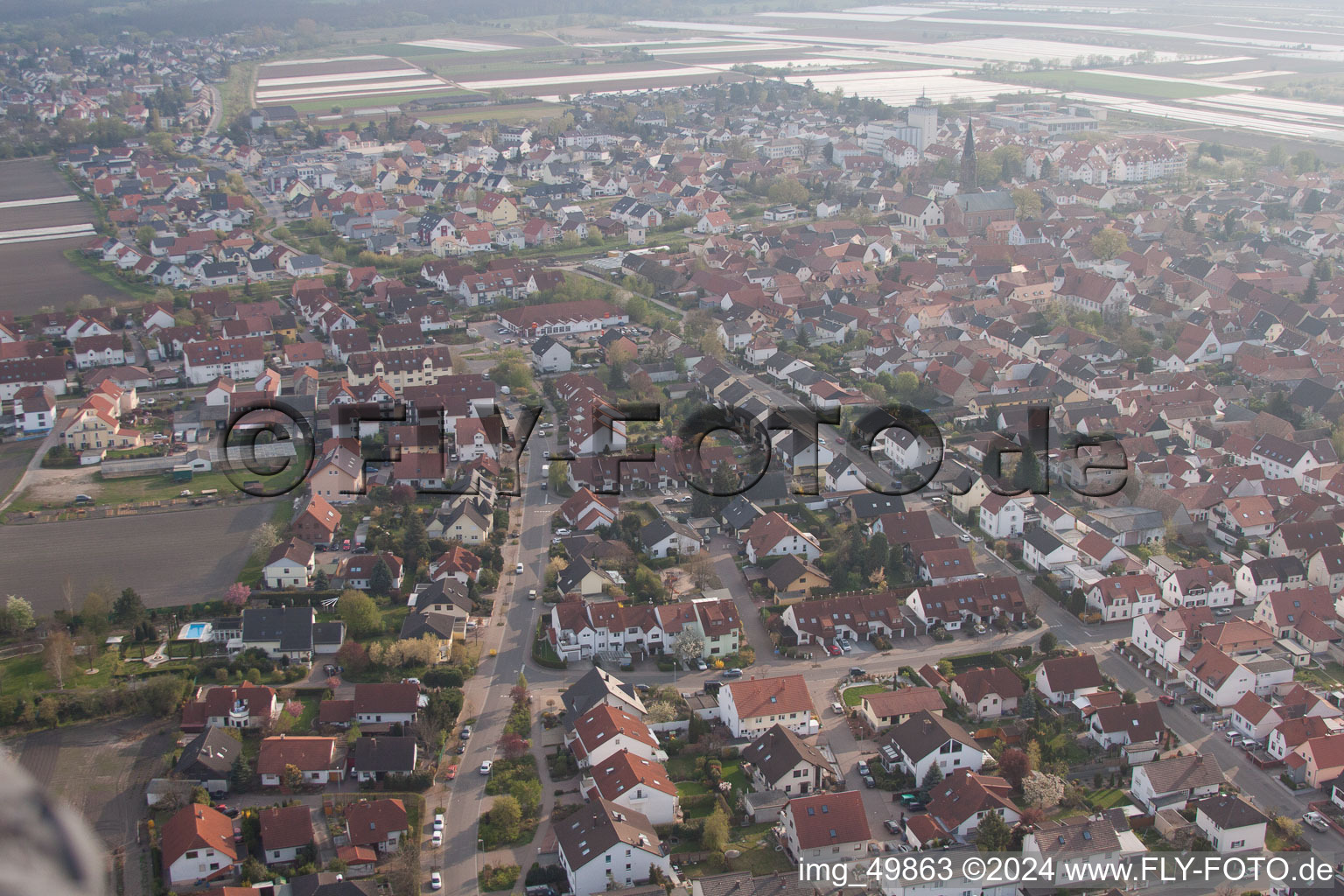 Drone image of Lambsheim in the state Rhineland-Palatinate, Germany