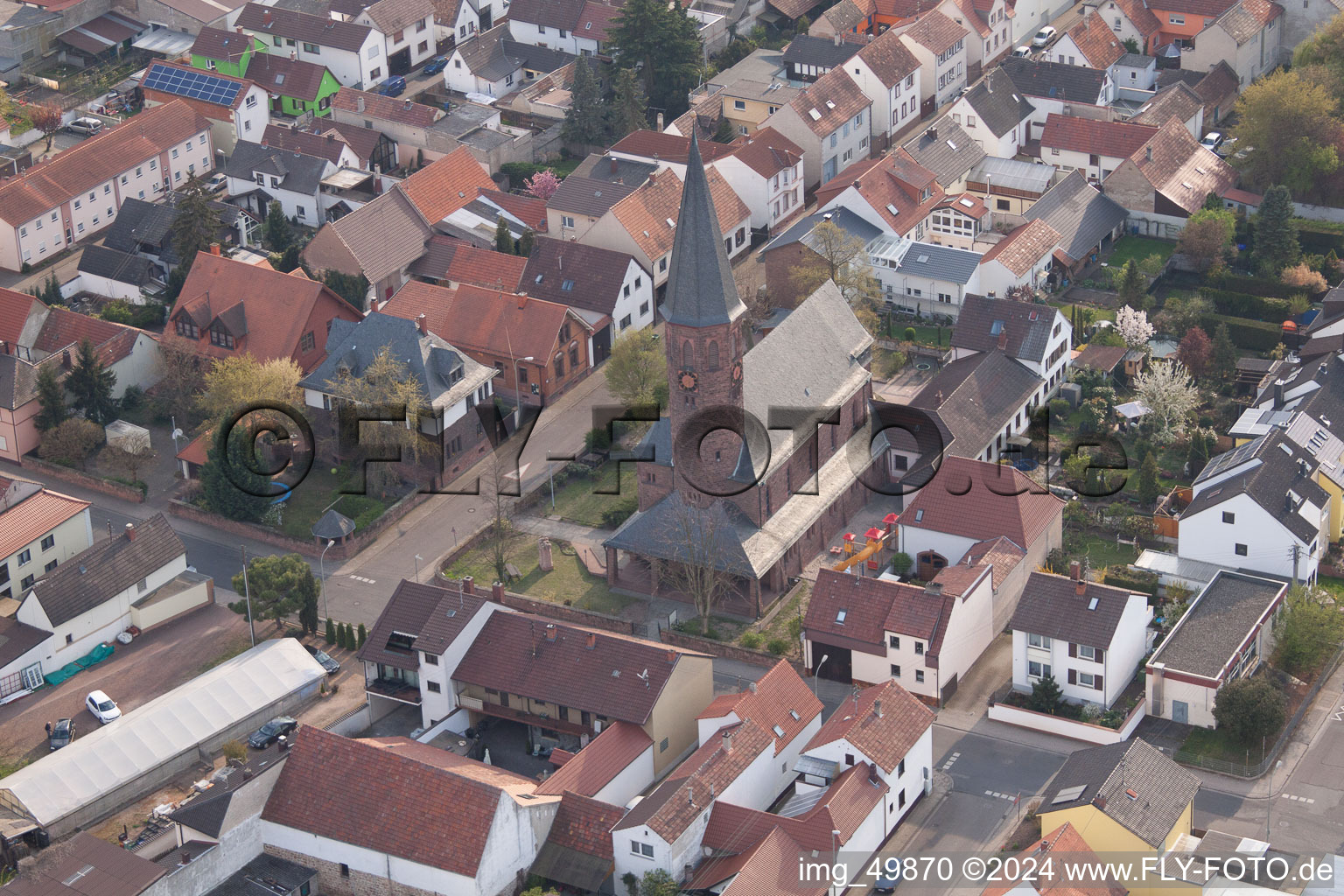 Drone recording of Maxdorf in the state Rhineland-Palatinate, Germany