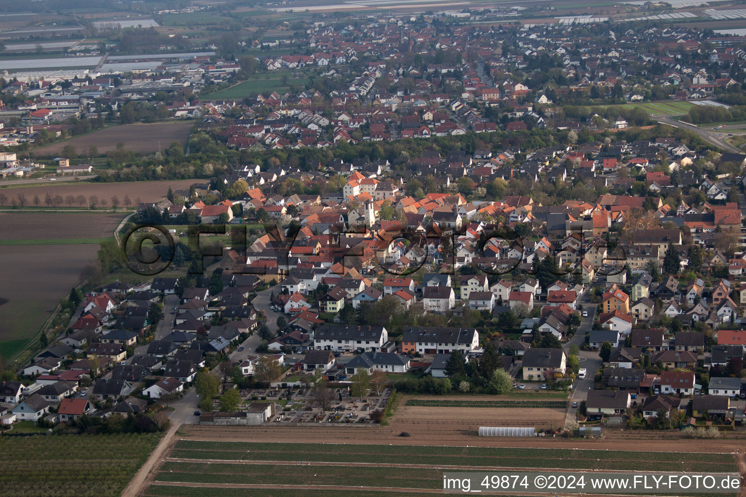 Oblique view of District Schauernheim in Dannstadt-Schauernheim in the state Rhineland-Palatinate, Germany