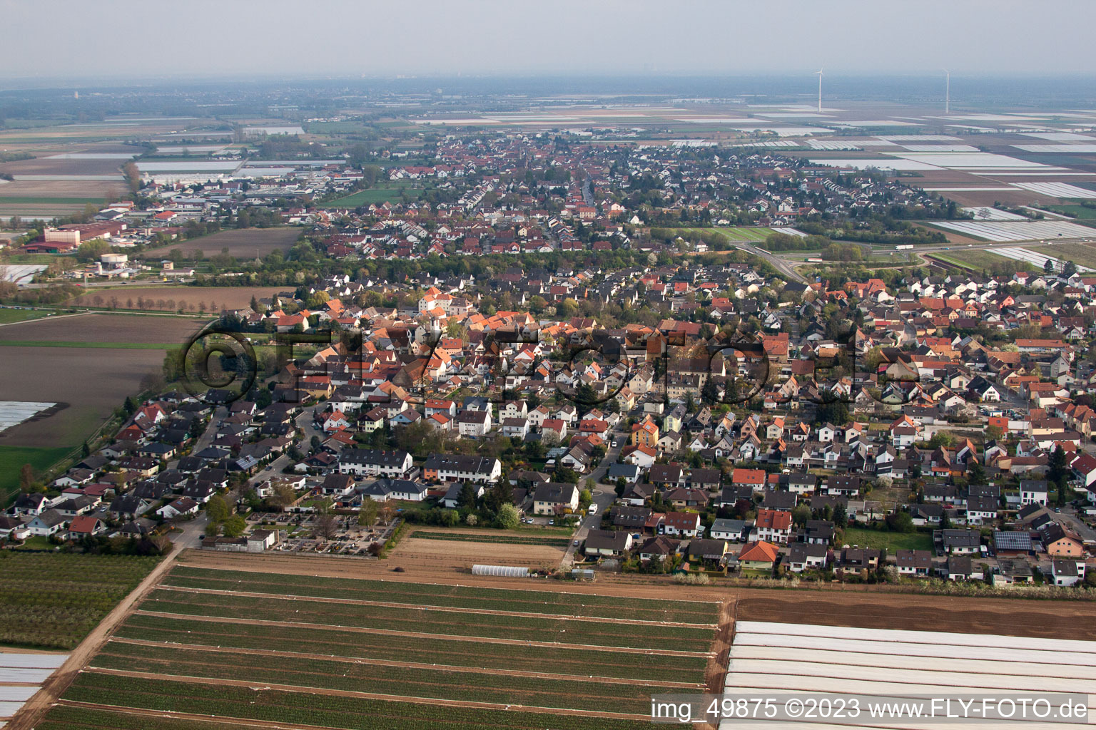 District Schauernheim in Dannstadt-Schauernheim in the state Rhineland-Palatinate, Germany from above